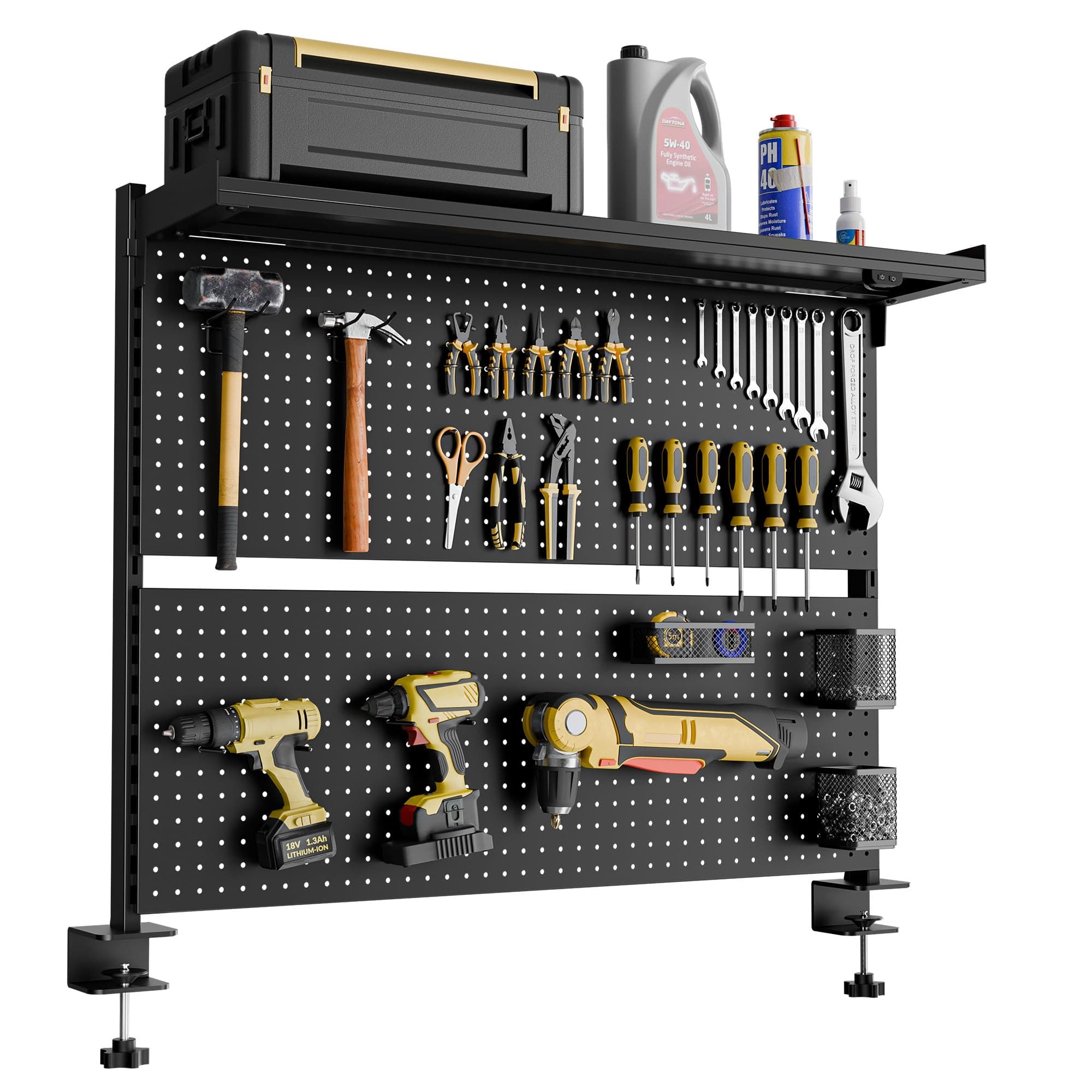 Desk Pegboard with Dual Monitor Stand,Computer Desk Accessories for Office, Gaming Desk Organizer, Privacy Panel for Desk, 4 Accessories Modular Hanging,43 x 34inch, Black