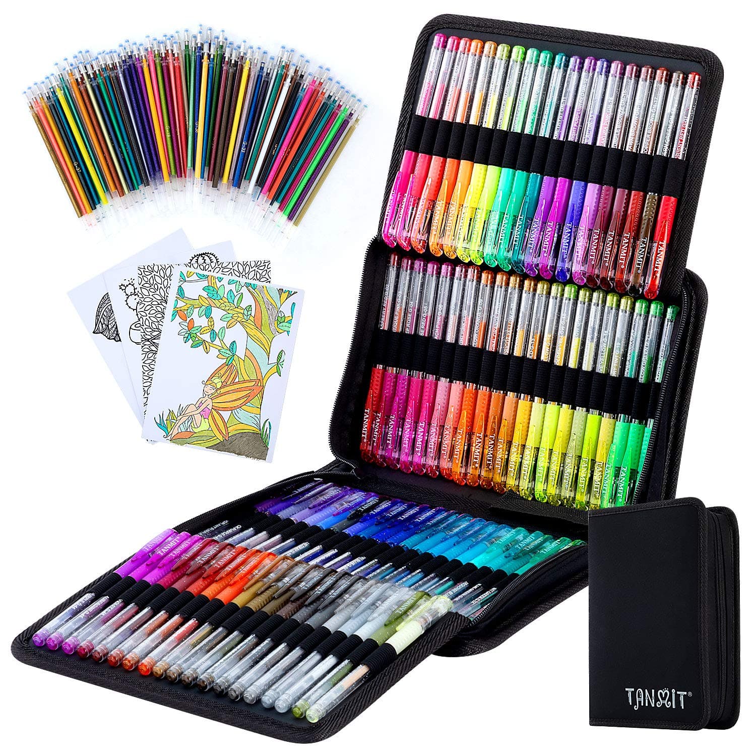Glitter Gel Pens, 160 Pack Glitter Pen with Case for Adults Coloring Books, Artist Colored Gel Markers with 40% More Ink for Drawing Scraobooking Writing Doodling