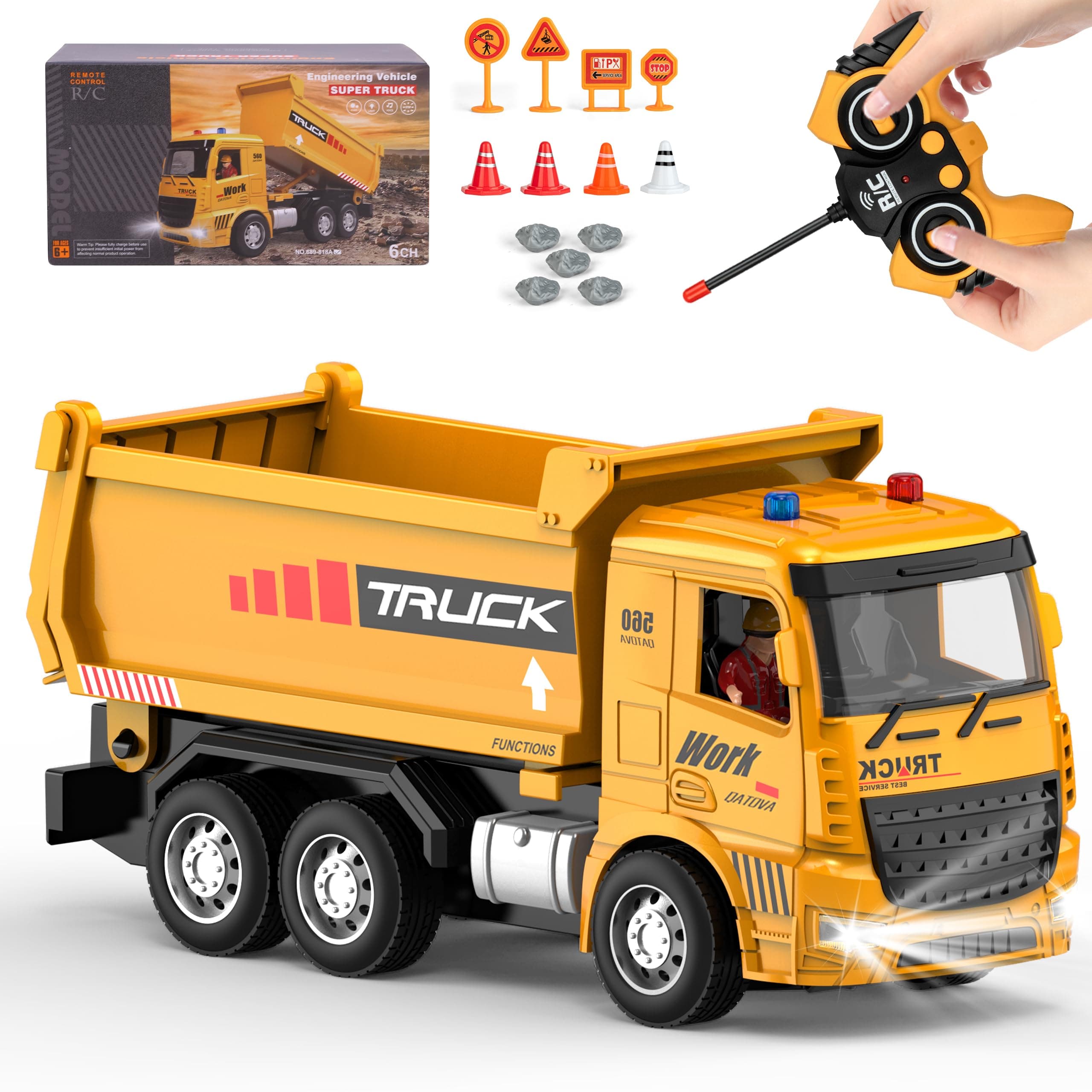 YAYYAY Construction Vehicle Toys for Toddlers Ages 3-5 - Remote Control Powered Dump Truck - Fun Educational Building Toys for Boys & Girls