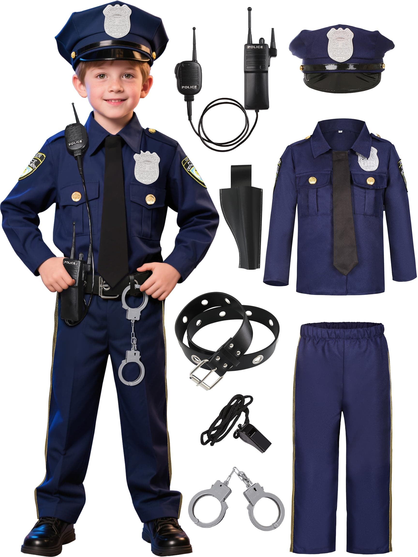 Kids Police Cop Costume for Boys Police Office Costume Halloween Cosplay Party