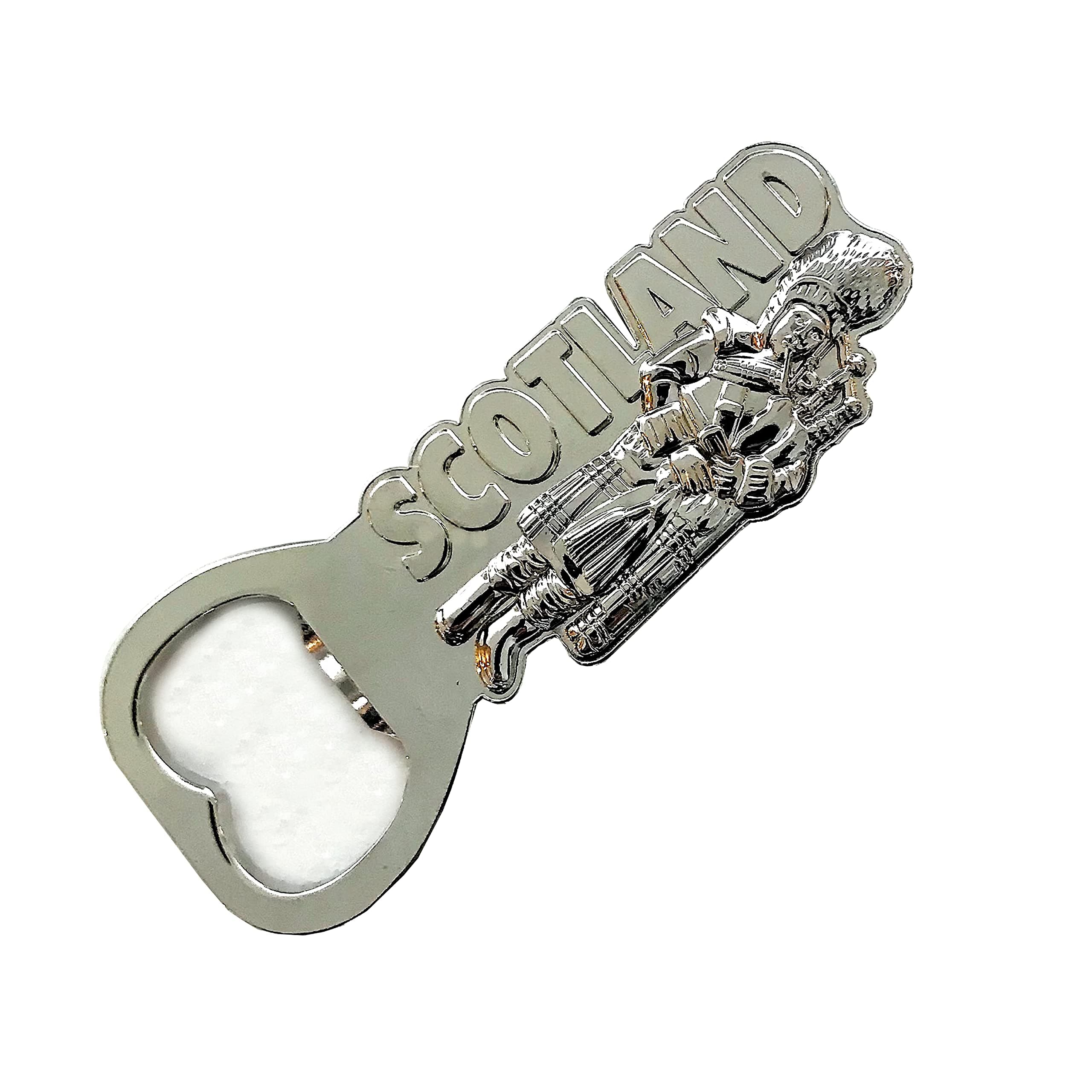 Scottish Souvenir, Stainless Steel Bottle Opener with Fridge Magnet Sticker (Scottish Piper)