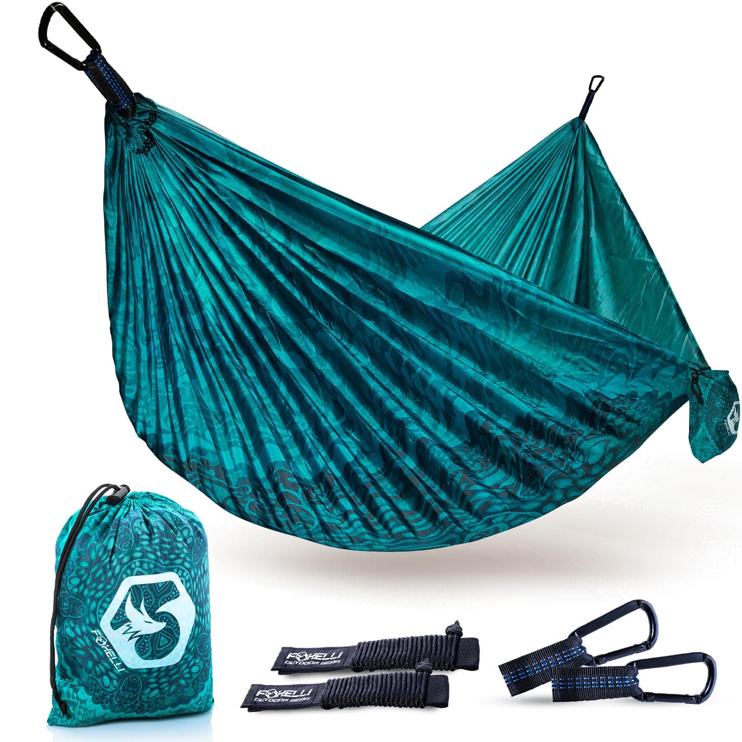 Foxelli Camping Hammock – Ultralight Hammock for Backpacking, Hiking, Festivals, Travel - Easy Setup with Tree-Friendly Ropes & Steel Carabiners, Heavy Duty Parachute Nylon