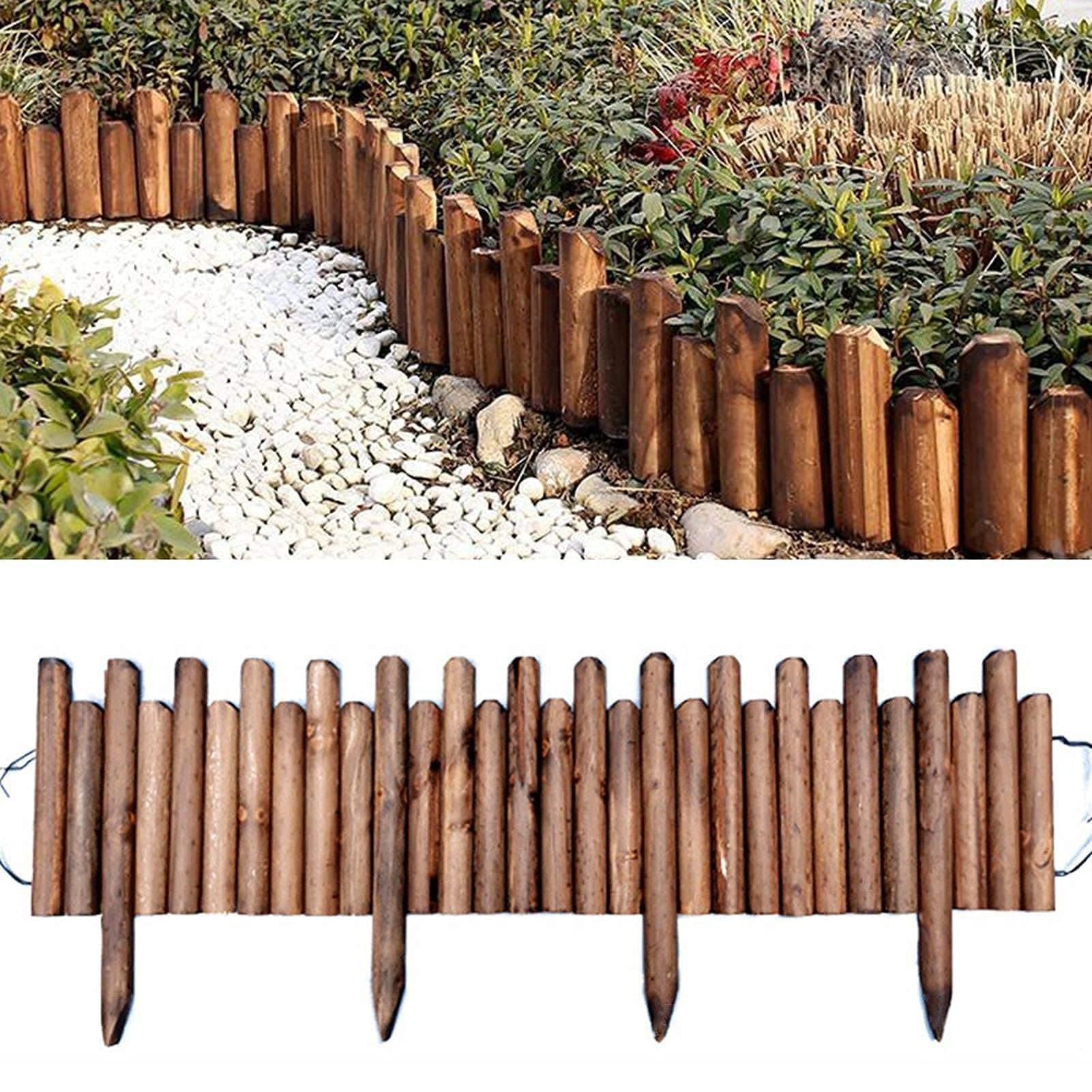 GLP Spiked Log Roll Border - Easy Plug-in Fence Palisade Corrosion Resistant Wooden Edging Fence for Lawns Paths Flower Beds (Size : 10/15 * 120CM)