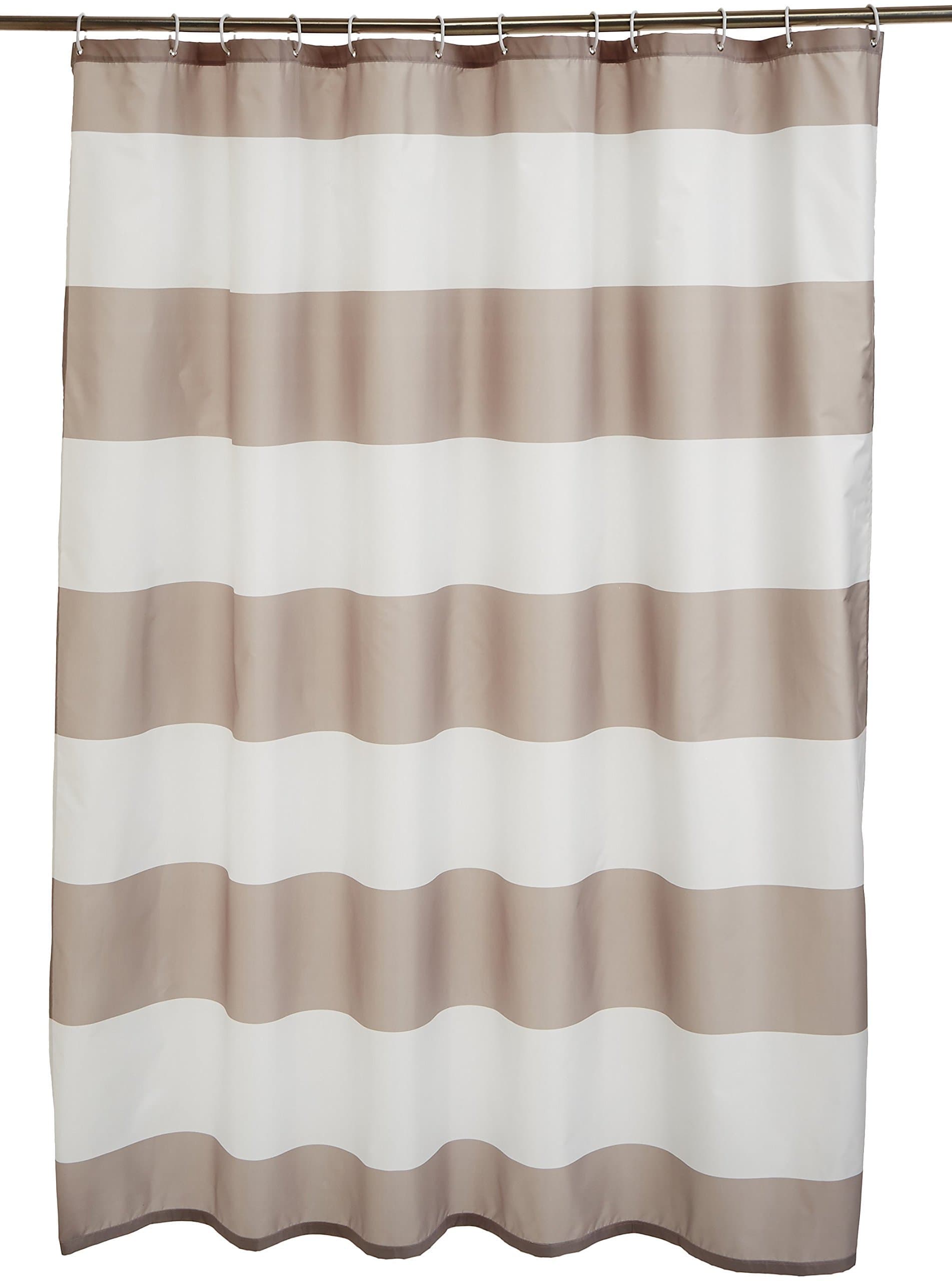 Polyester Striped Shower Curtain with Hooks, 6ft, Grey(Washable)