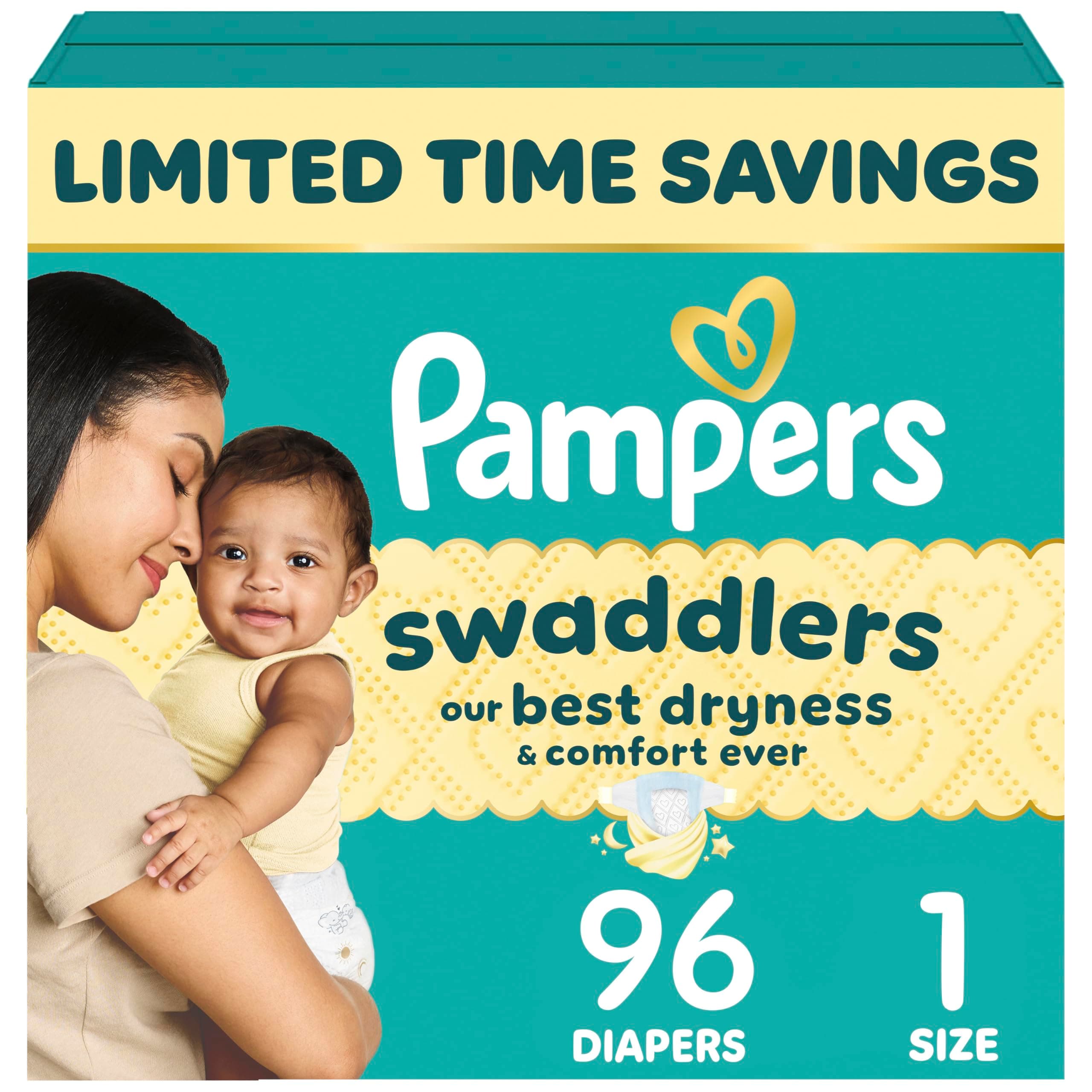 Pampers Swaddlers Diapers - Size 1, 96 Count, Ultra Soft Disposable Baby Diapers