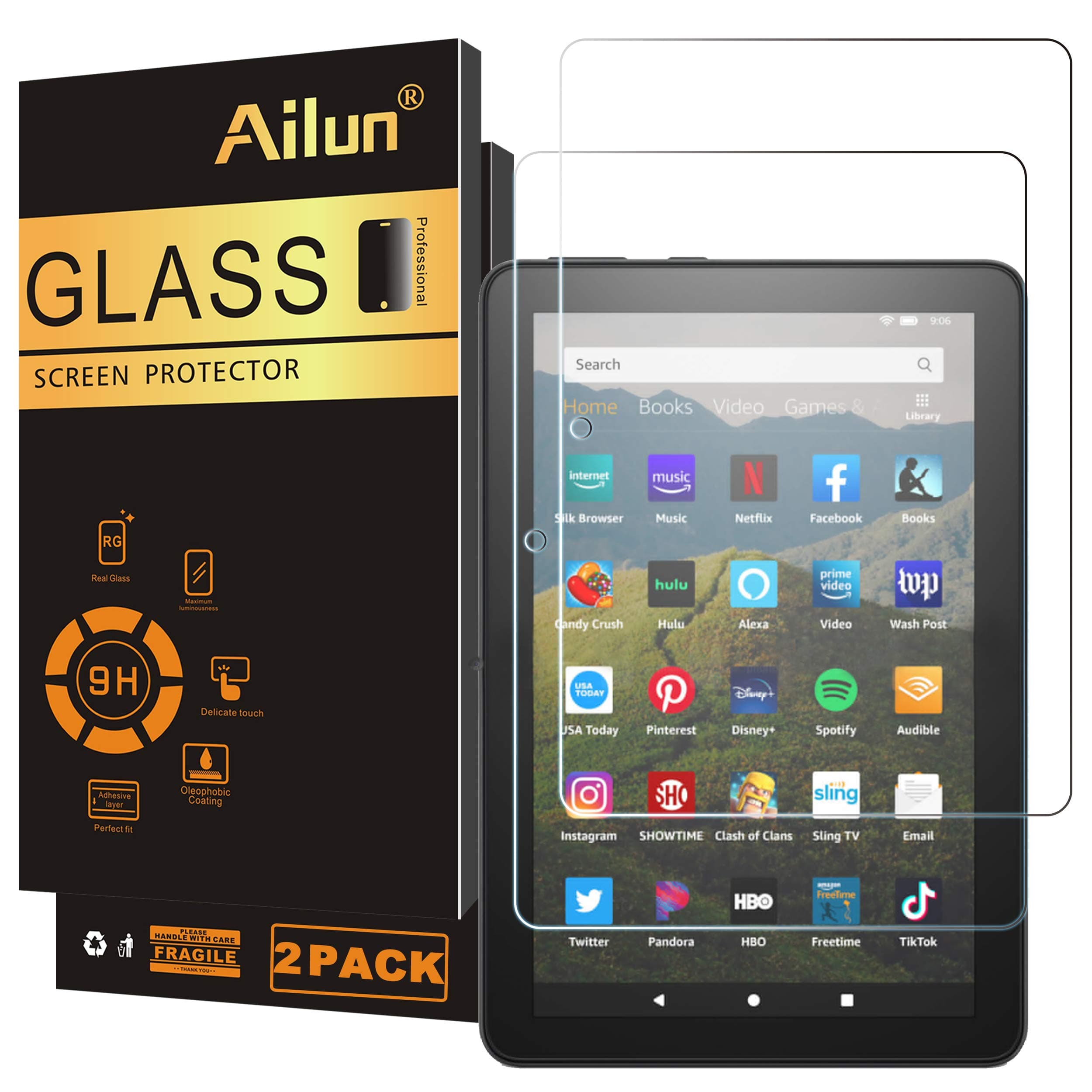 Screen Protector for Amazon Kindle Fire HD 8/8 Plus/Kids [8 inch] 2022&2020 Released - 0.33mm Tempered Glass, Ultra Clear, Anti-Scratch, Case Friendly