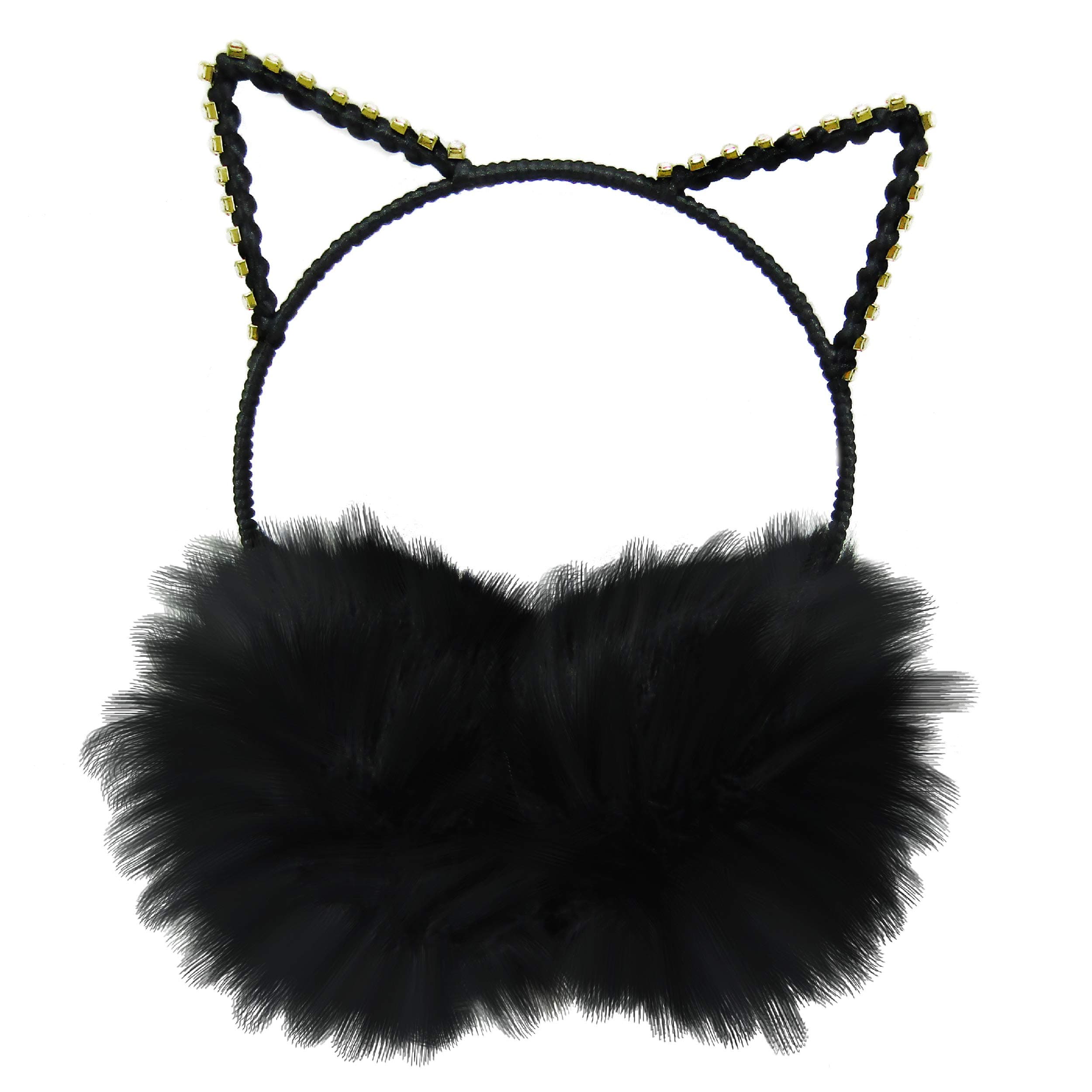 Winter Cat Ears Headband Black Cat Earmuffs Warm Fuzzy Cold Weather Accessory for Women and Girls