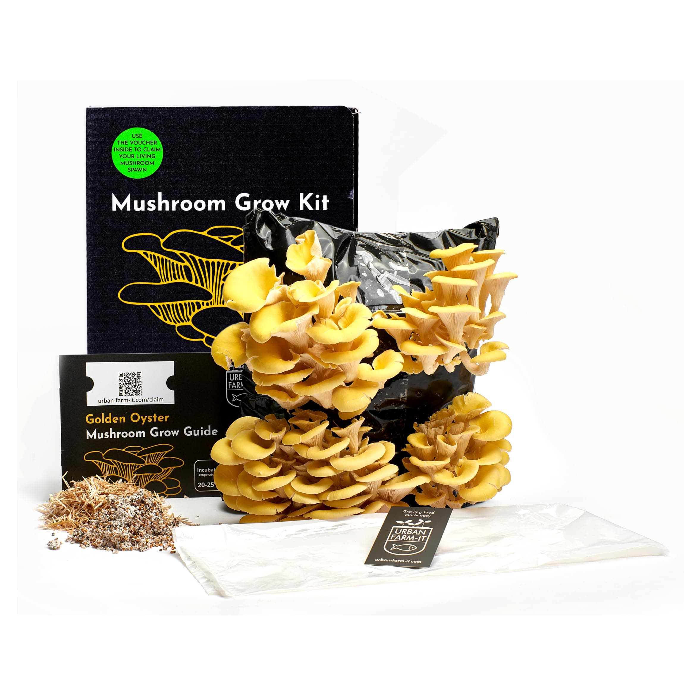 Urban Farm-It Mushroom Growing Kit (XL Gold) | Gardening Gifts for Women, Men & Kids | with Voucher to Claim Living Spawn Separately for Better Yield | Fun, Easy to Use & Delicious to Eat