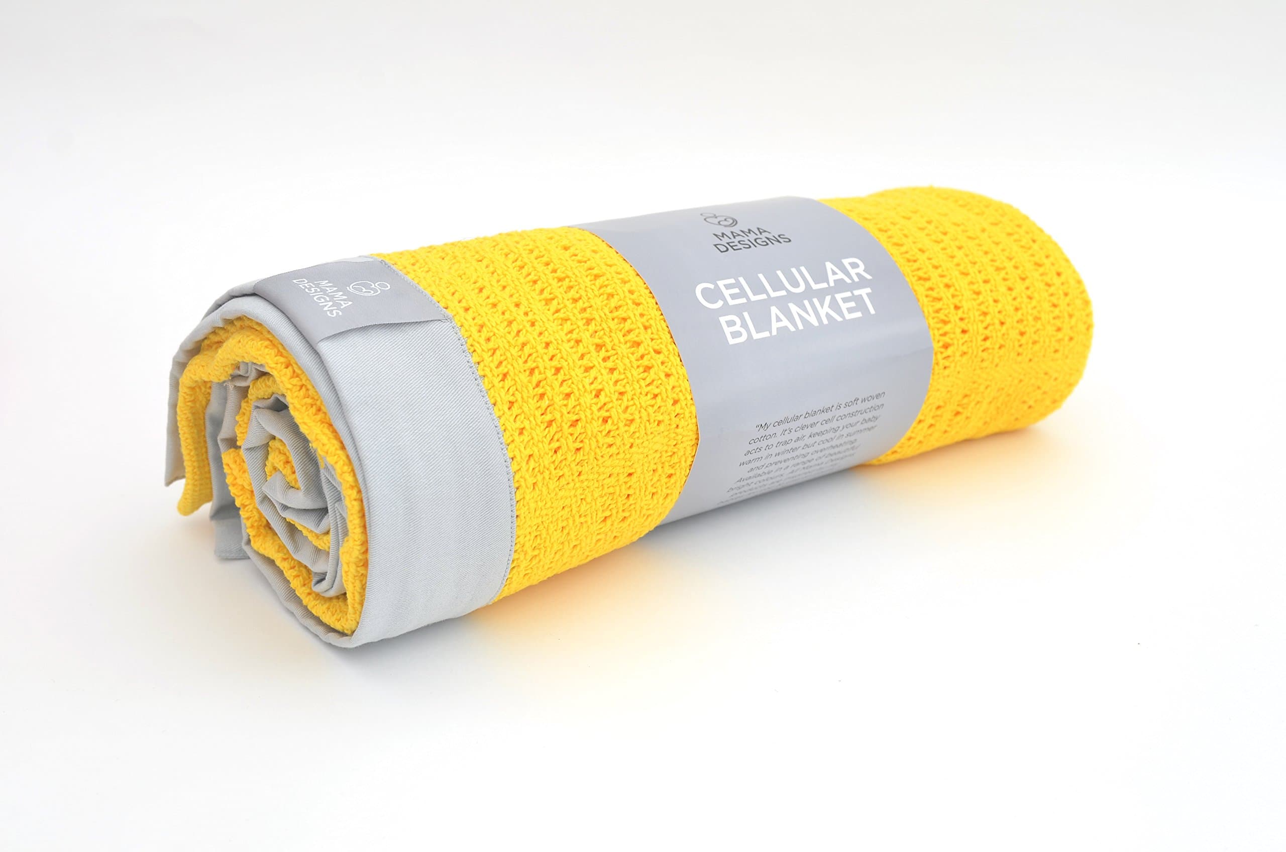 Mama Designs 100% Cotton Cellular Baby Blanket - In Yellow with Grey Trim design. 120cm x 100cm