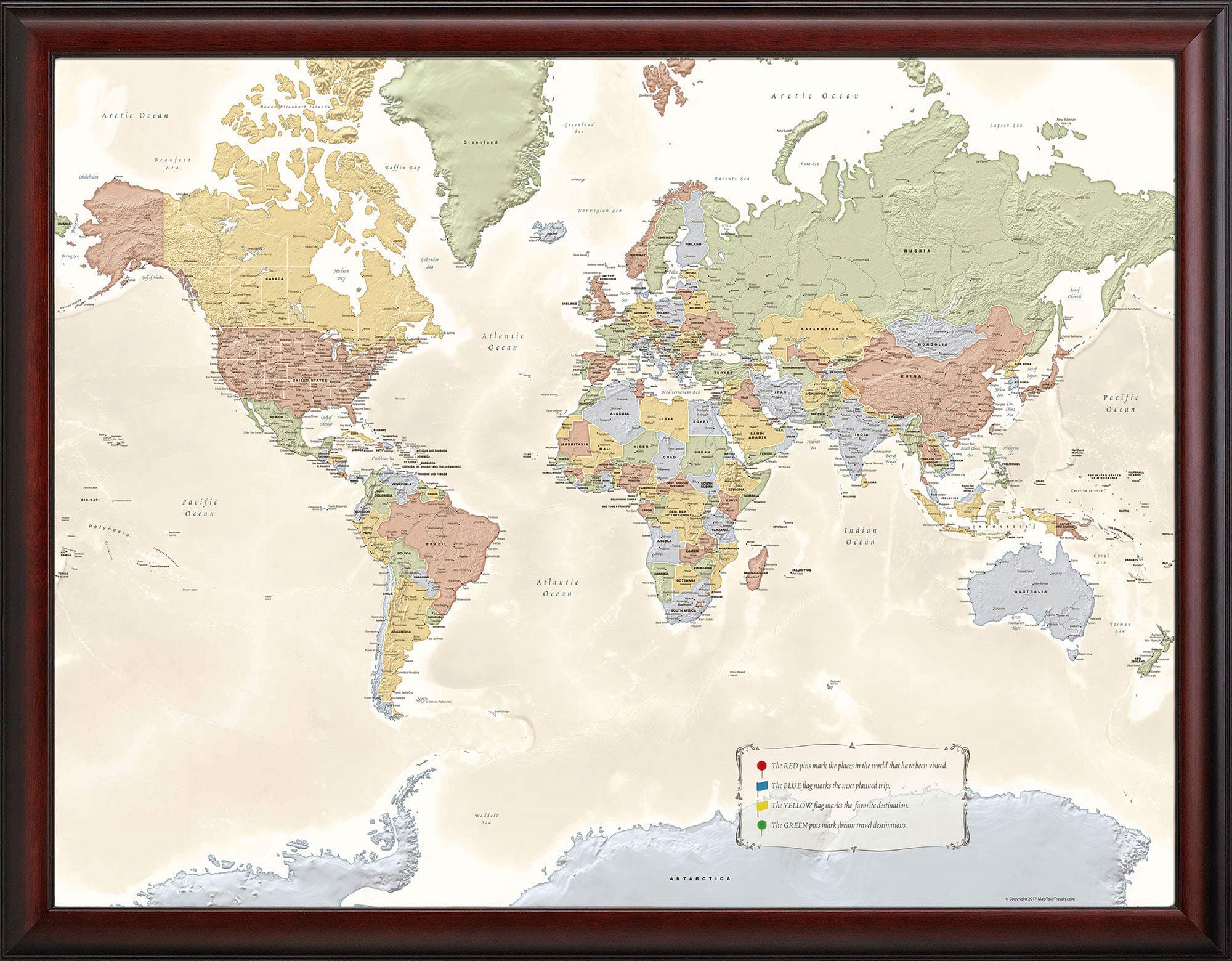 - World Travel Map Framed- 33 inches x 21 inches