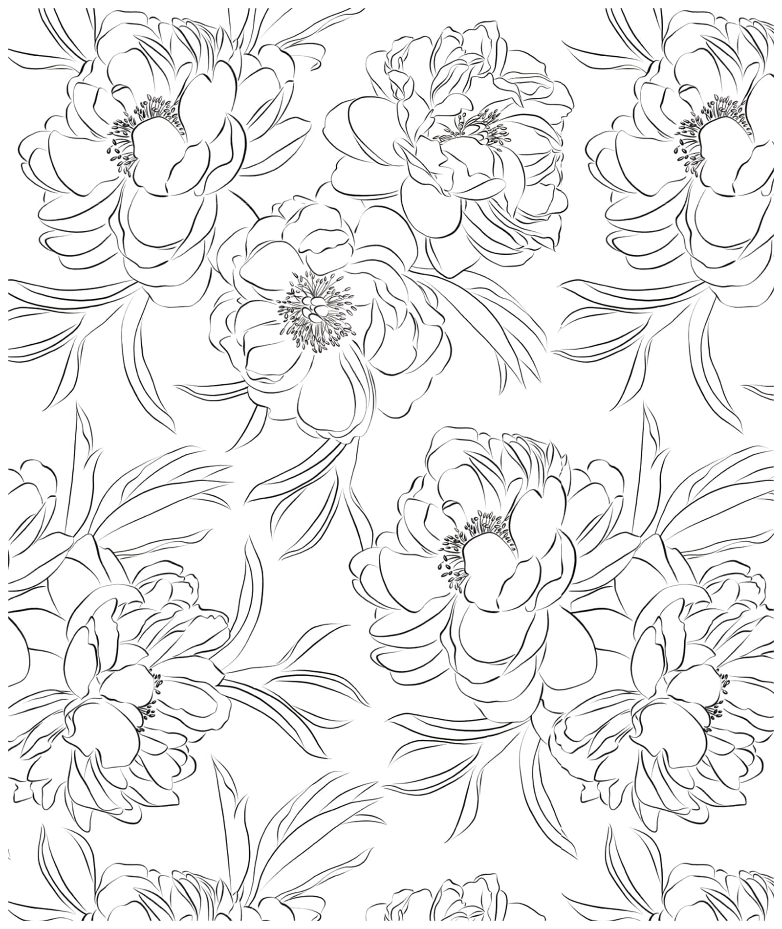 HAOKHOME Black Wallpaper Peel and Stick Removable Sketch Floral Black/White Vinyl Stick on Mural 17.7in x 9.8ft