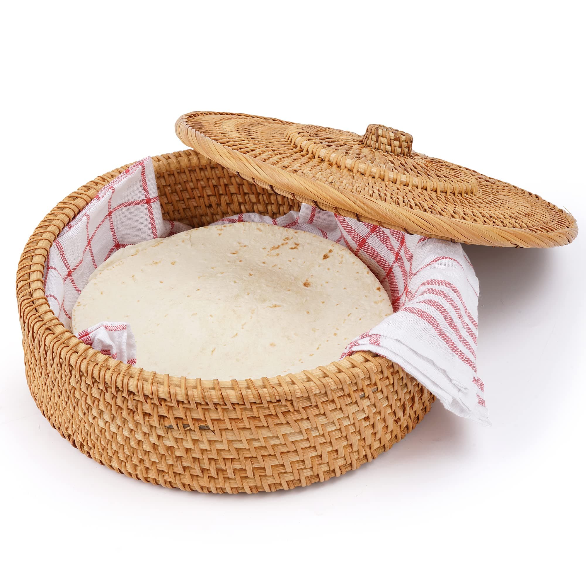 Tortillada - 10 Inches Tortilla Warmer / handcrafted basket made of rattan incl. 100% cotton towel