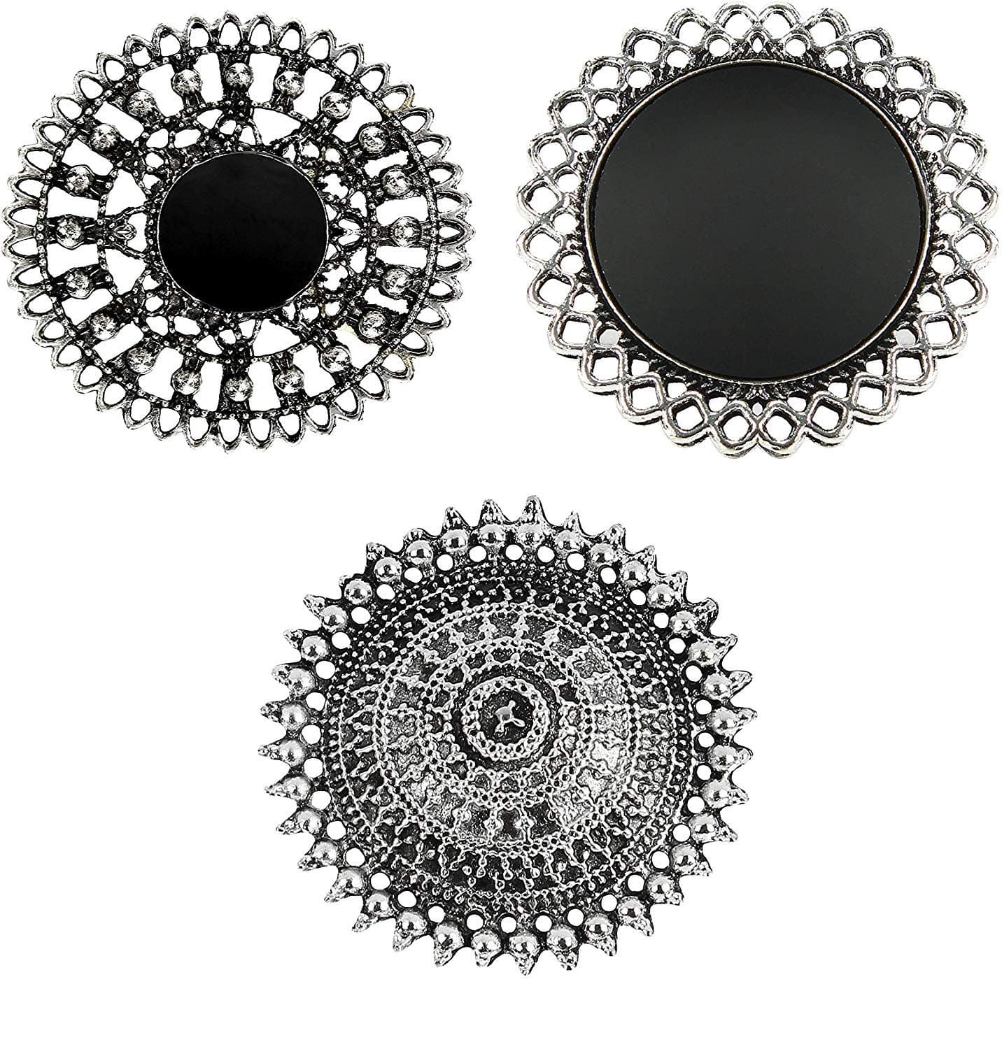 Jewellery Afghani Oxidised Silver Plated Combo of 3 Rings for Women and Girls (Adjustable Size)