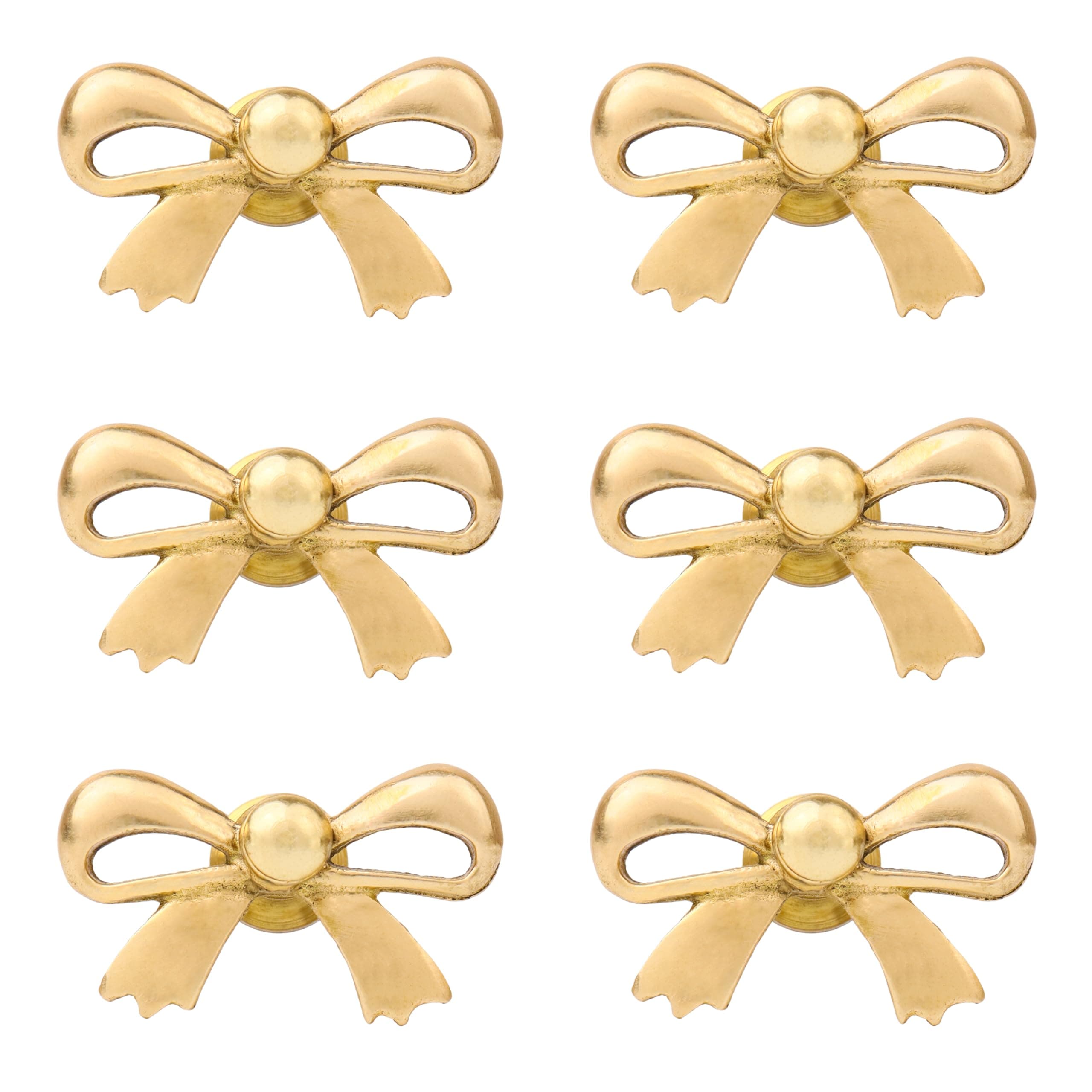 Pack of 6 Knobs | Brass Kids Room Knobs | Gold Decorative Pulls | Bow Decorative Drawer Pulls | Unique Cabinet Knobs
