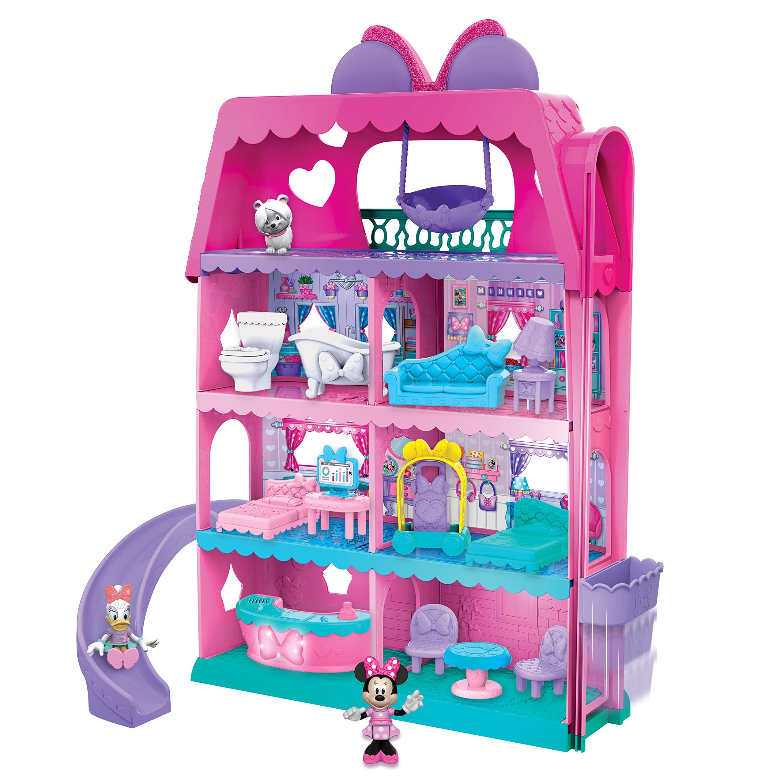 Minnie Mouse Bow-Tel Hotel, 20-piece Figure and Playset, 2-Sided Play with Lights, Sounds, and Elevator, Officially Licensed Kids Toys for Ages 3 Up by Just Play