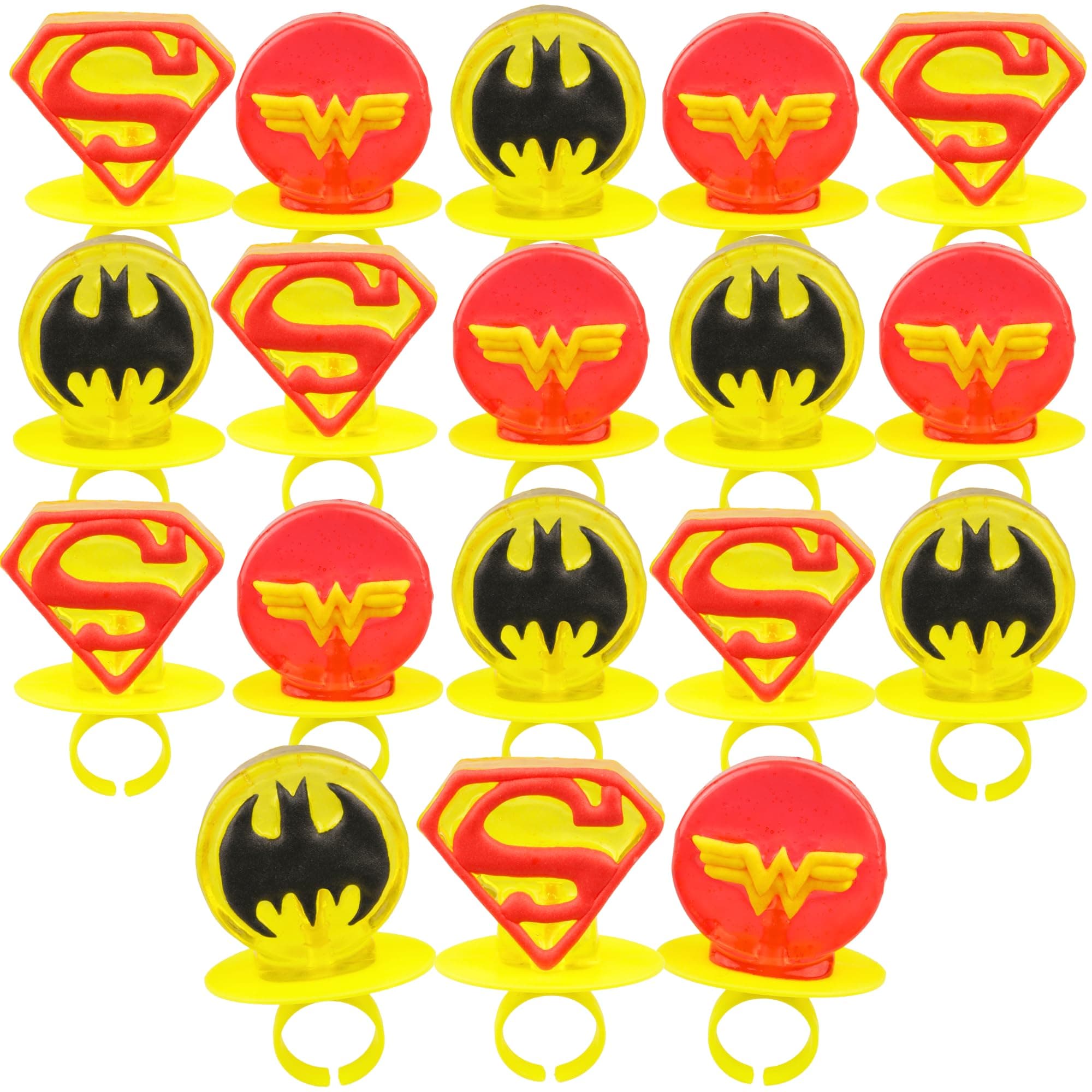 Justice League Candy Batman, Superman, and Wonder Woman Lollipop Rings, DC Decorated Suckers, Individually Wrapped for Birthday Party Favors, 18 Count