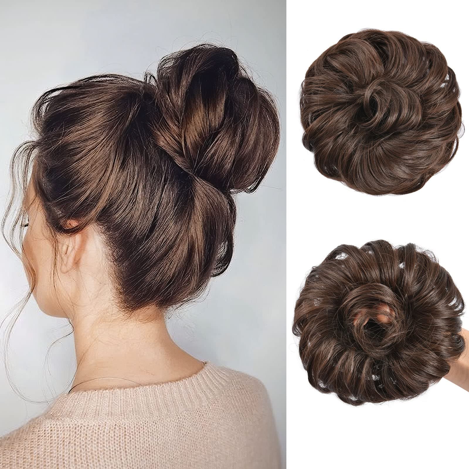 AOMIG Dark Brown Curly Wavy Messy Bun Hair Piece, Heat Resistant Synthetic Wire Material, Universal Size, Easy to Use and Adjust, Perfect for Parties, Dances, Shopping, Yoga, Weddings, Daily Use