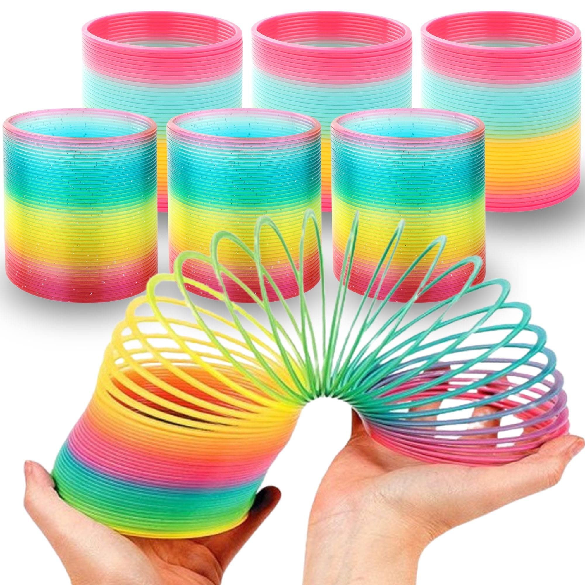 Liberty Imports 6 Pack: Large Magic Rainbow Coil Springs - 4" Classic Plastic Neon Plastic Walking Spring Toy, Bulk Kids Novelty Party Favor Supplies