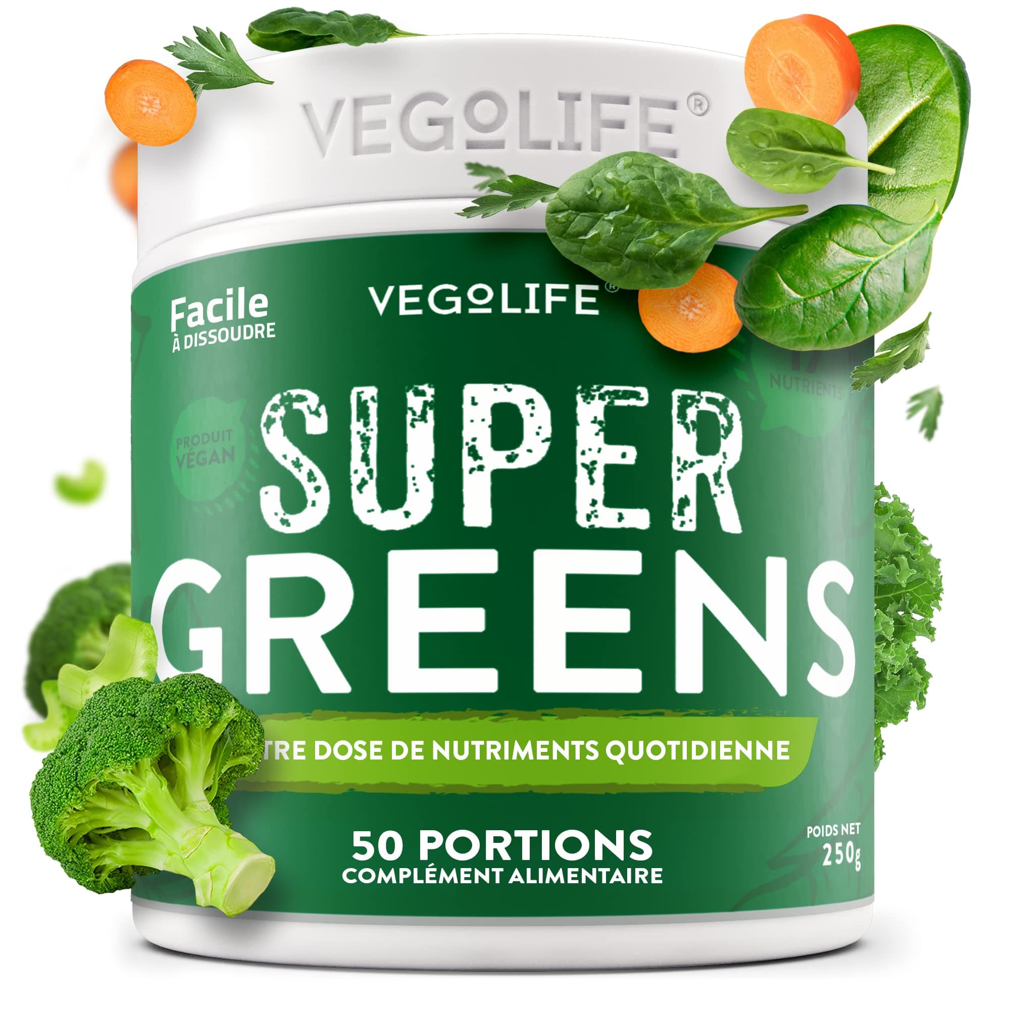 Super Greens Powder - 250g Tub - 50 Servings - 17 Different Nutrients - Zero Artificial Ingredients or Maltodextrin - Natural Formula - UK Made - Amazing Value - Your Daily Nutrient Boost