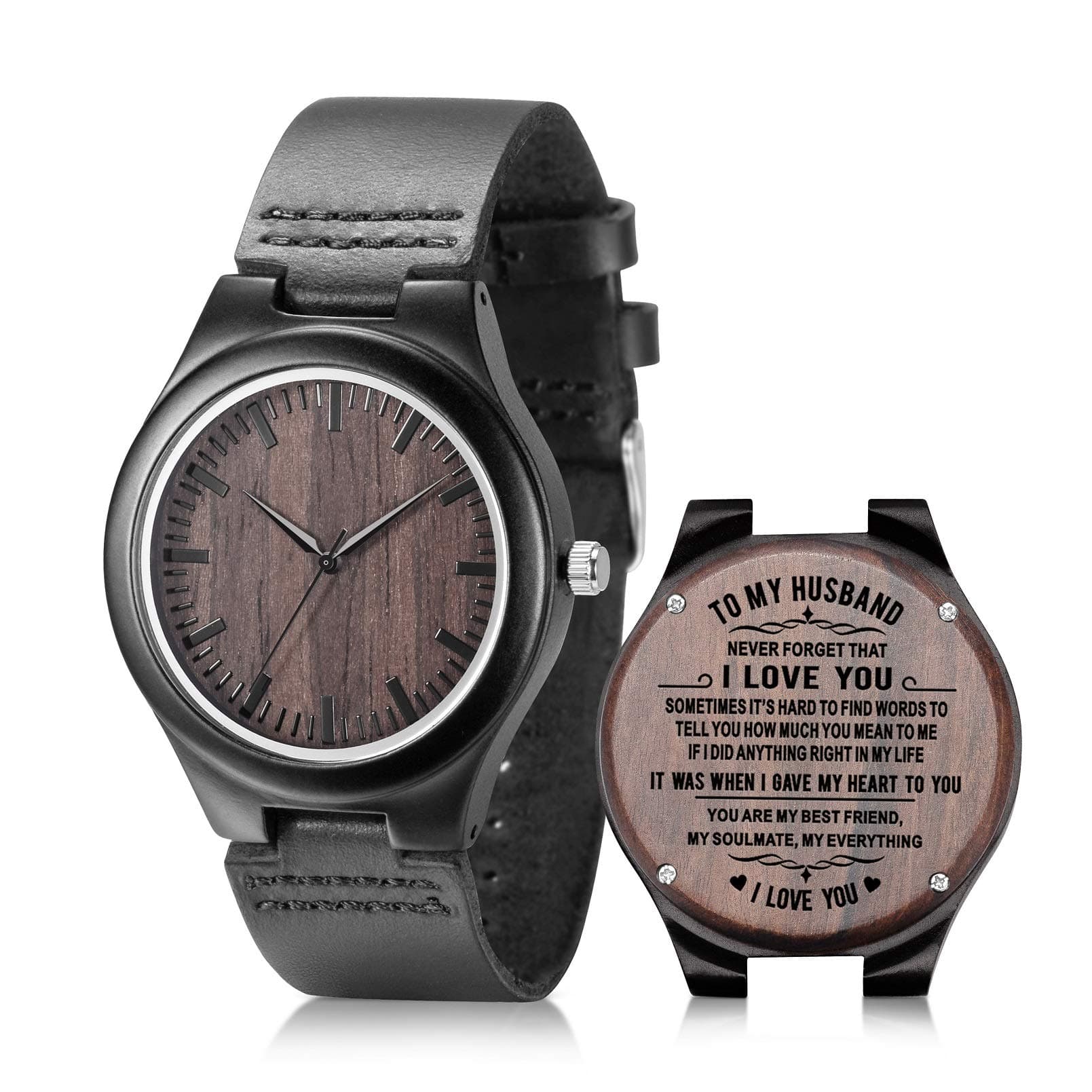 UMIPHIMAT Engraved Wooden Watches for Men - Customized Wood Wrist Watches for Husband Boyfriend Dad Son