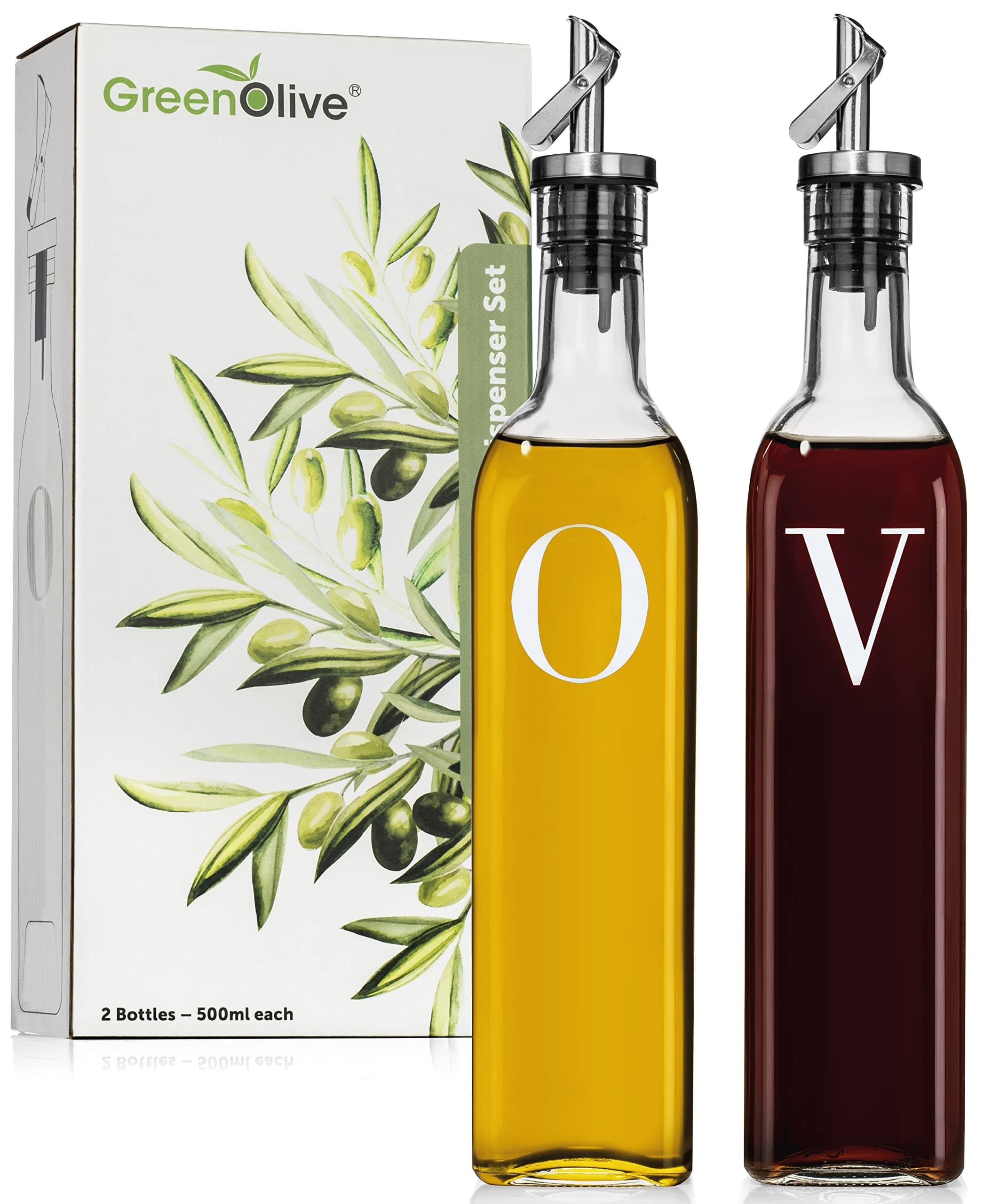 GreenOlive Olive Oil and Vinegar Dispenser Set - 17 oz. No Drip BPA