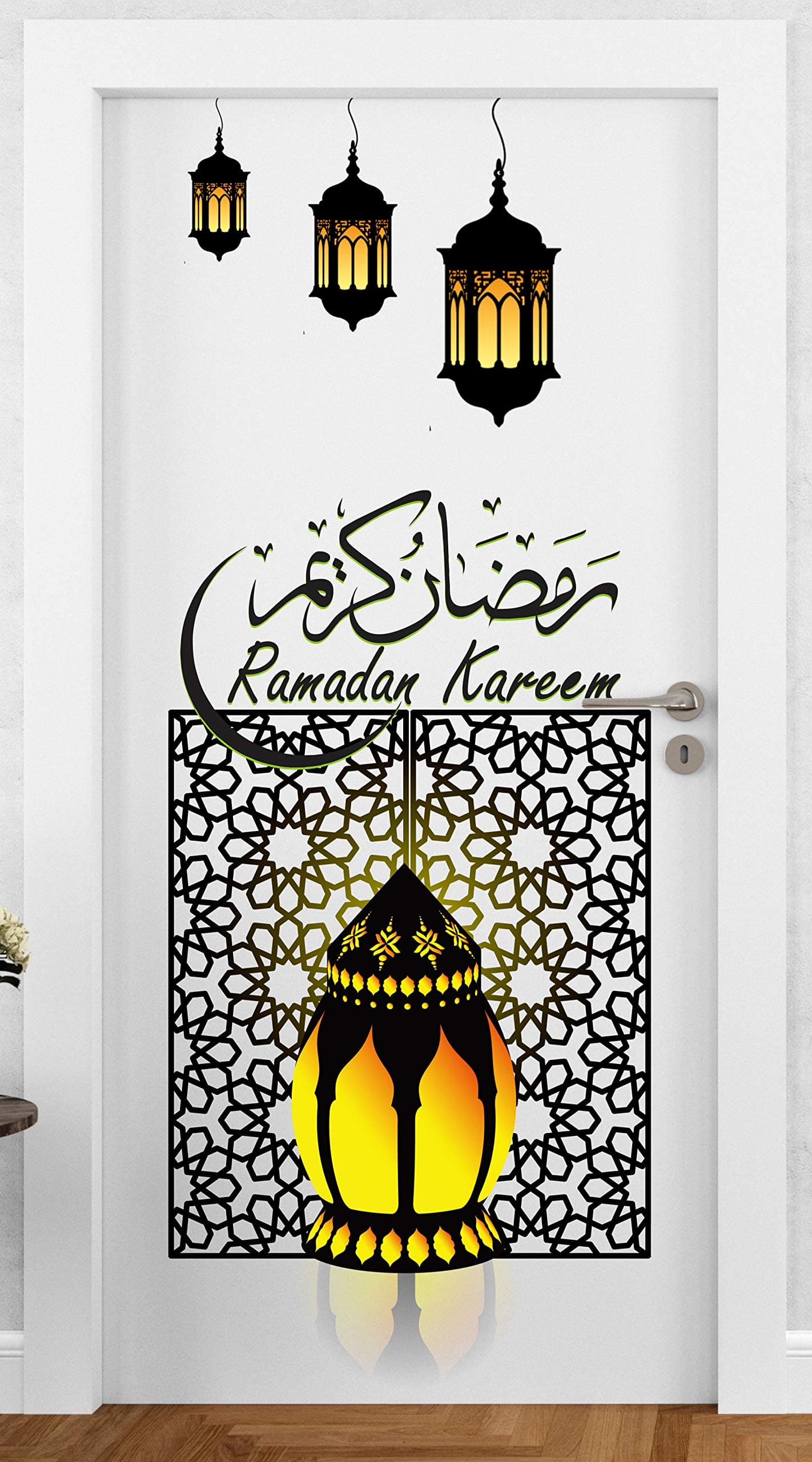 DivineDesigns PVC Vinly Ramadan Kareem Door Sticker for Living Room, Bedroom, Office Pack of 1 (14 X 40 Inch)