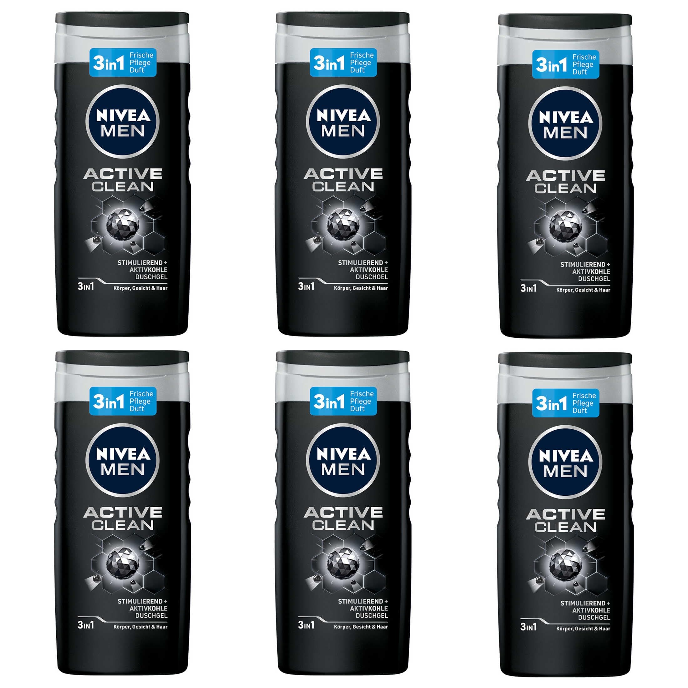 6 x Nivea Men Active Clean Shampoo Gel for Men