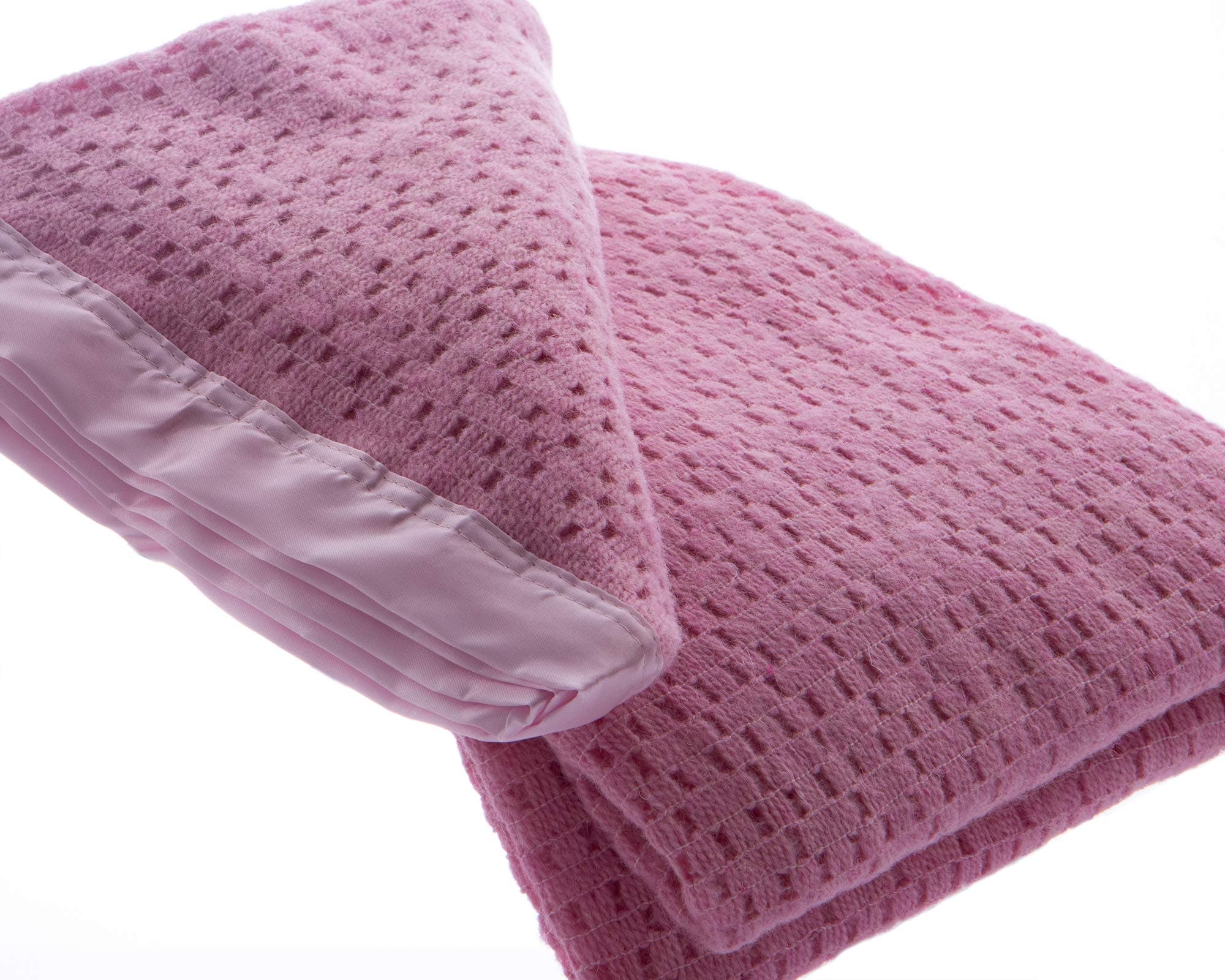 Pure Wool Cellular Blanket Lightweight Luxury Satin All-Round Border (Double 230 x 230cm, Pink)