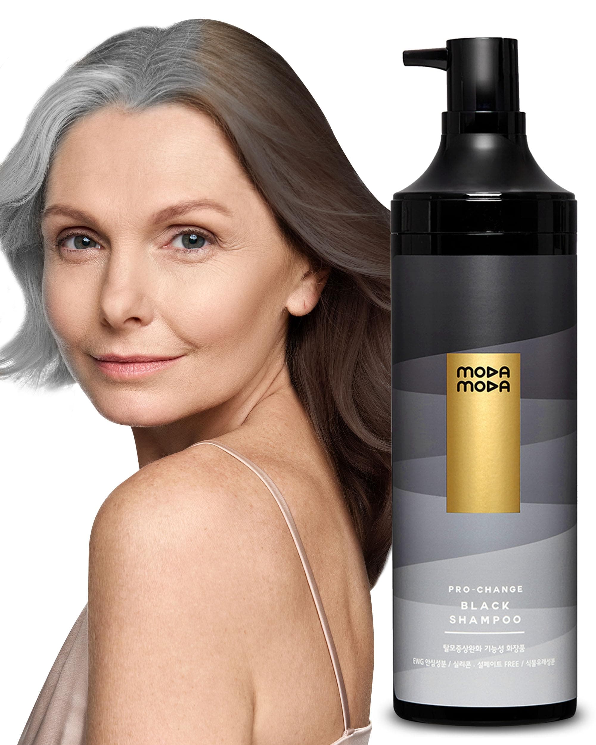 MODA Pro-Change Black Shampoo | Korean Hair Darkening, Volumizing & Anti-Hair Fall Shampoo | Paraben & Sulfate Free, Natural Formula for Thicker, Fuller Hair (10.5 oz)