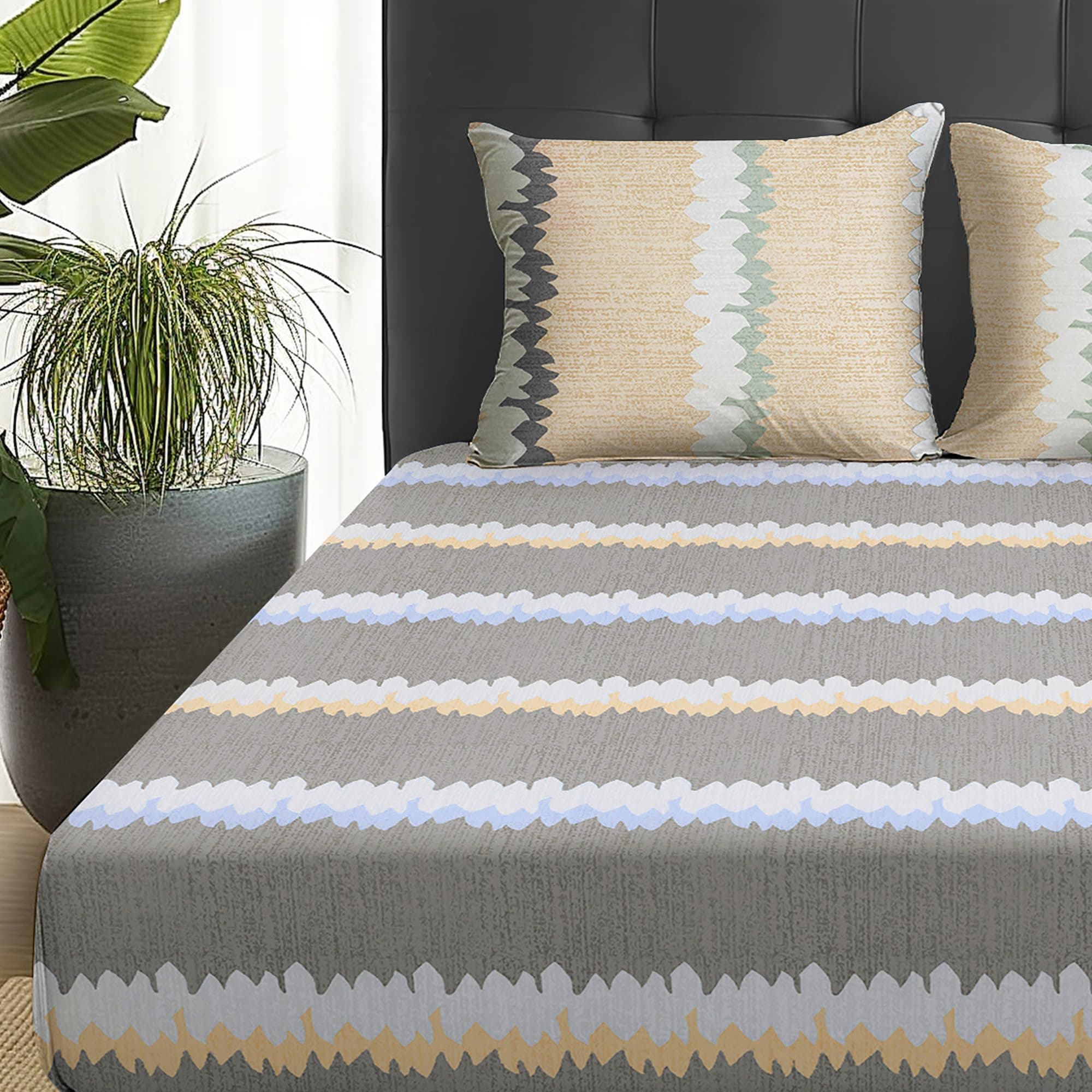 Story@Home Bedsheet for Double Bed with 2 Pillow Covers| Microfiber bedsheet | Soft & Light-Weight Double bedsheet Set of 1 | 225x250cm | 180TC | Grey | Abstract | Ideal for Double Size bedsheet