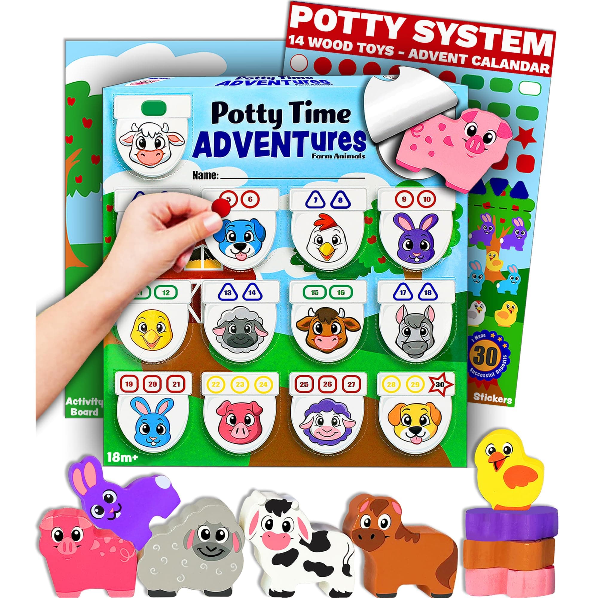 Potty Training Reward System - 14PC Wooden Stacking Blocks with Farm Animal Themed, Montessori Behavior System Advent Calendar for Toddlers 18M+ Boys Girls by Lil Advents