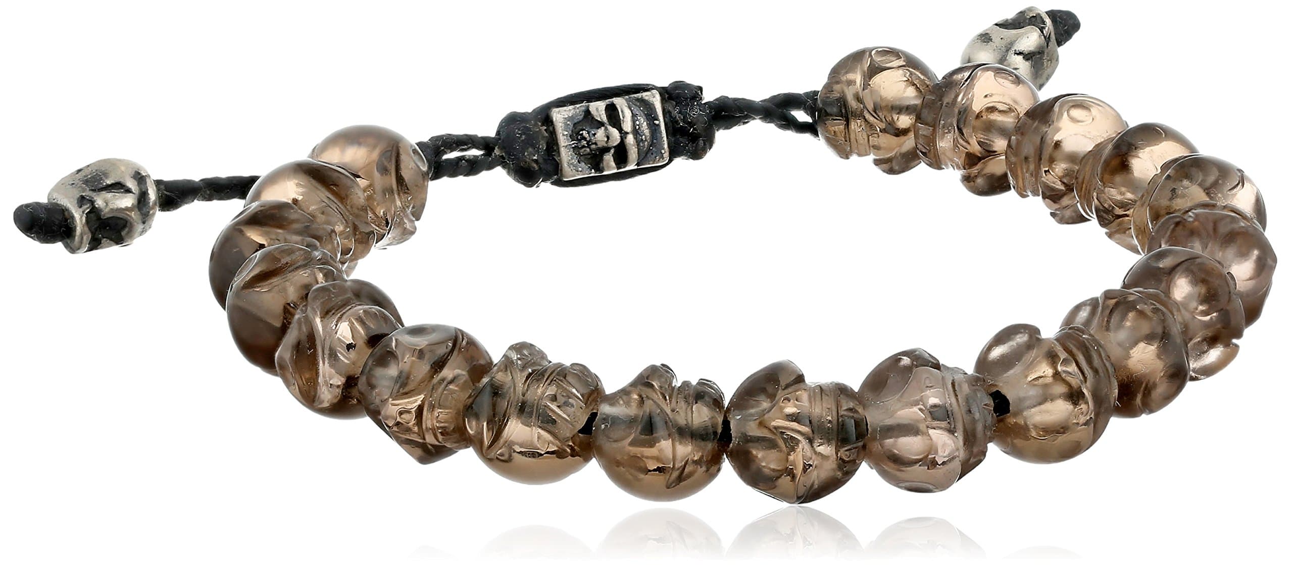 Carved Smokey Topaz Skulls with Silver Detail Bracelet