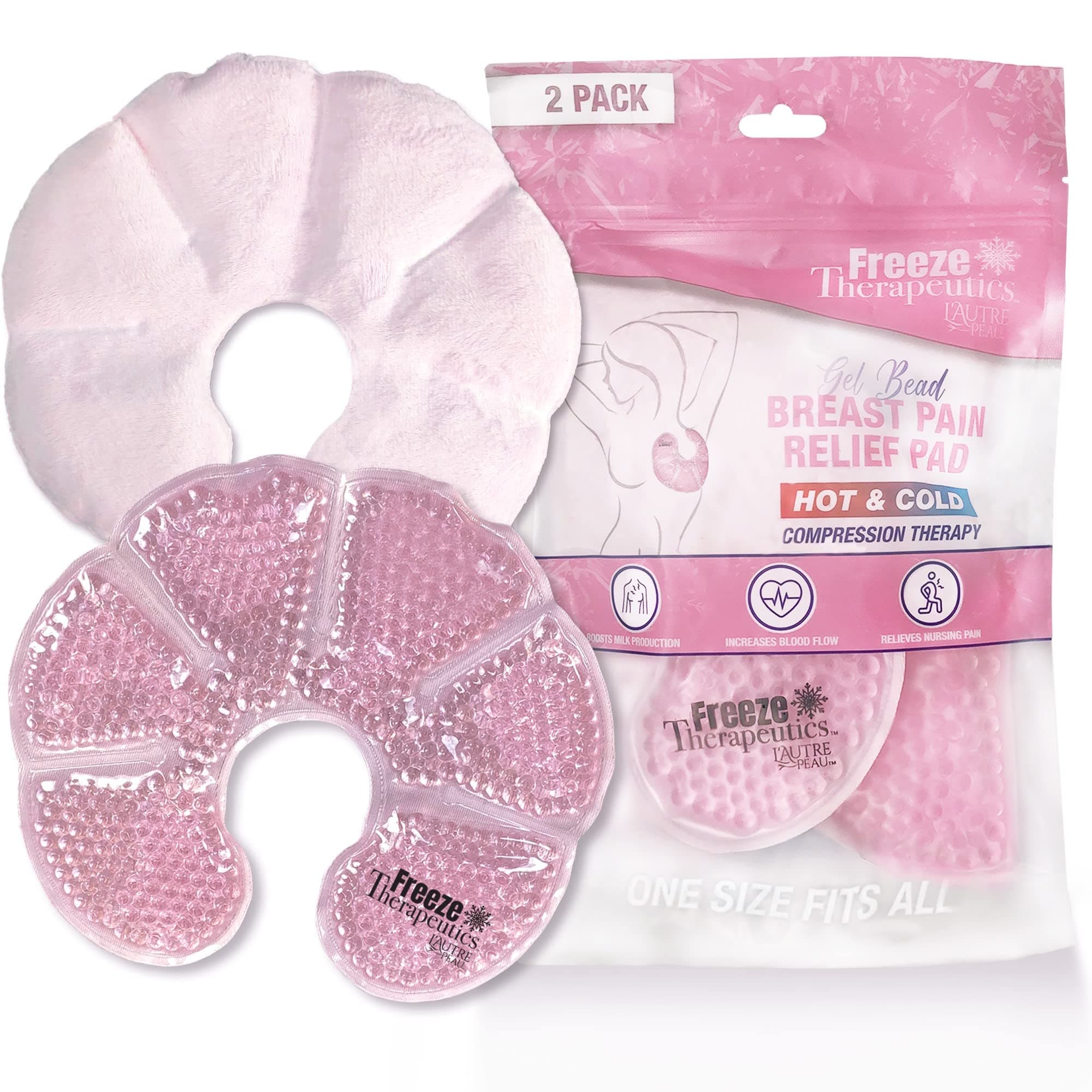 USA Merchant | Hot/Cold Plush Breast Gel Bead Packs by L'AUTRE PEAU Set of 2 Relief for Breastfeeding, Nursing Pain, Mastitis, Engorgement, Swelling, Plugged Ducts | Boost Milk Let-Down & Production