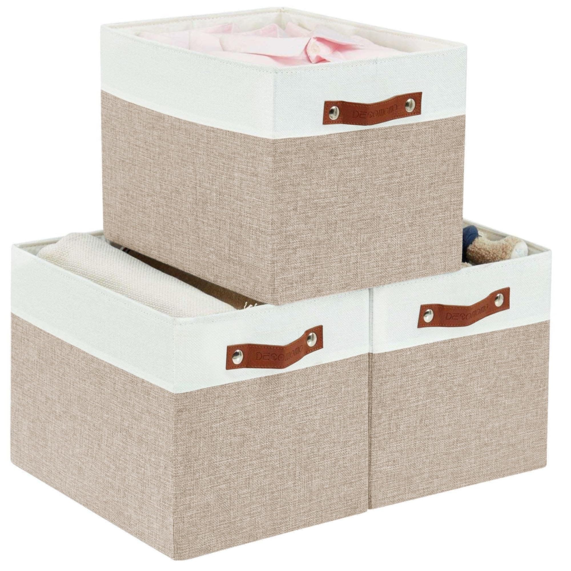Kallax Storage Cubes - 13x15x13 Storage Bins, Baskets for Organizing Shelves (Beige and White, 3-Pack)