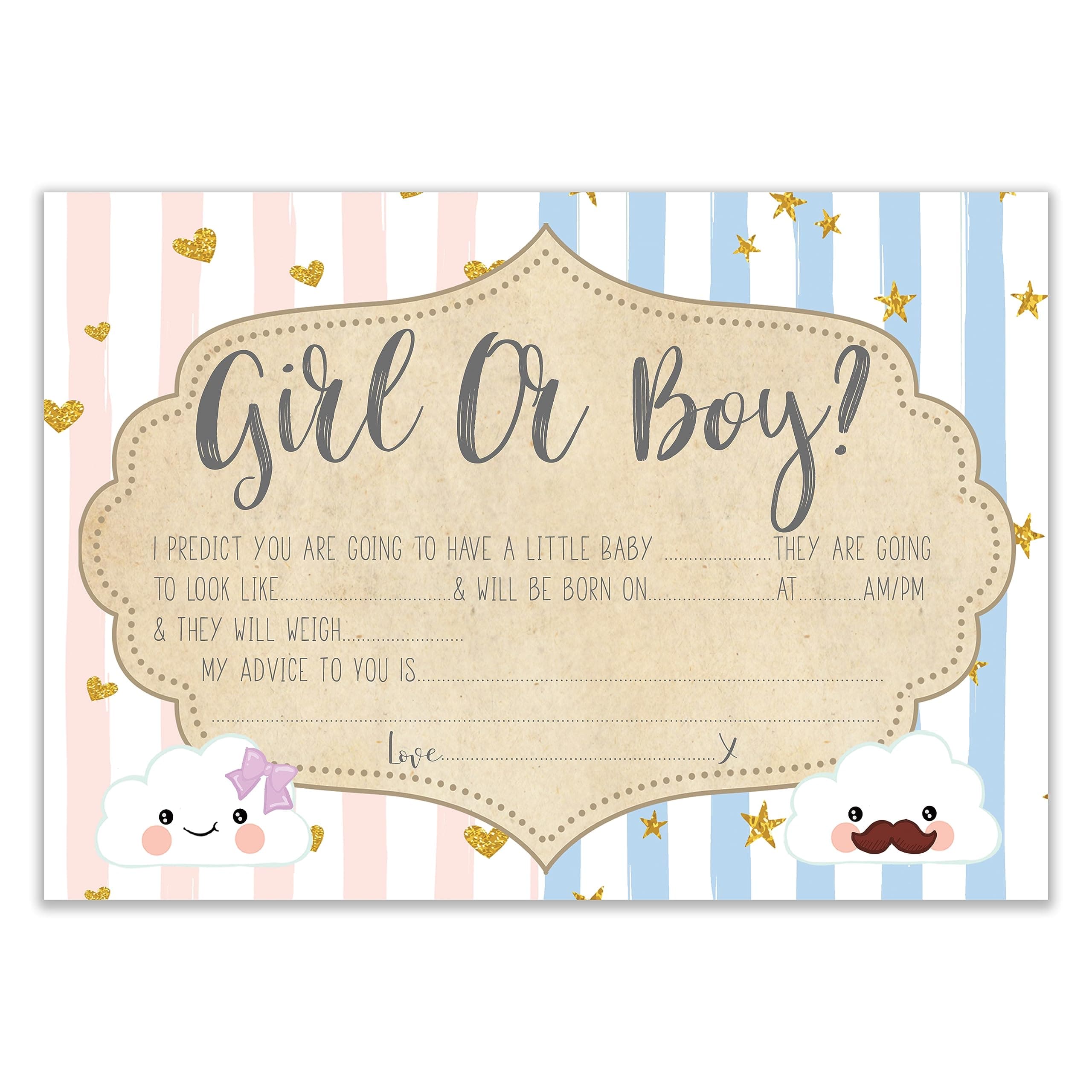 The Little Party Company Baby Shower Prediction and Advice to Parent Cards Baby Boy Or Girl (BSPNBCP)