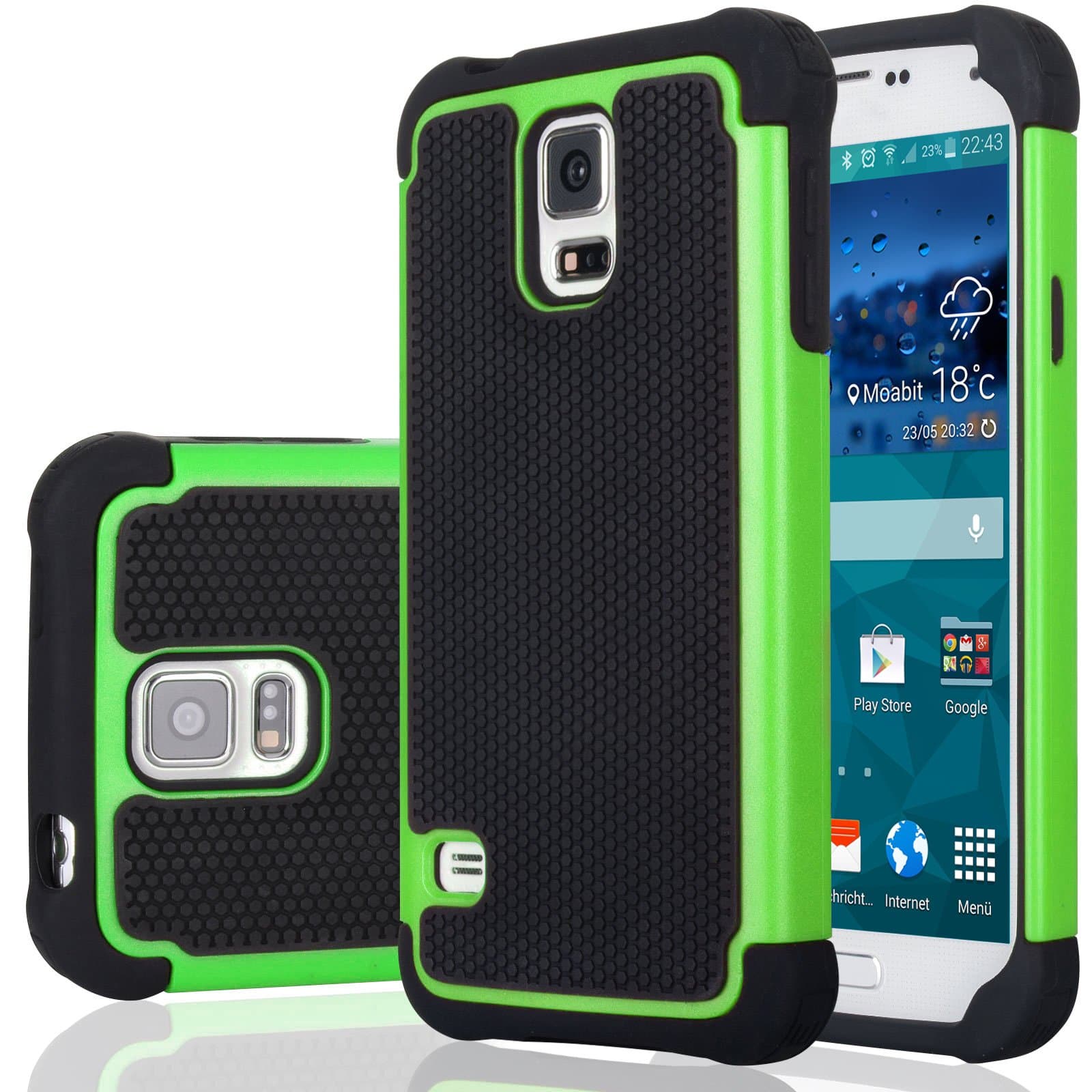 Jeylly Galaxy S5 Case, for Samsung S5 Cover, Shock Absorbing Hard Plastic Outer + Rubber Silicone Inner Scratch Defender Bumper Rugged Hard Case Cover for Samsung Galaxy S5 S V G900, Green