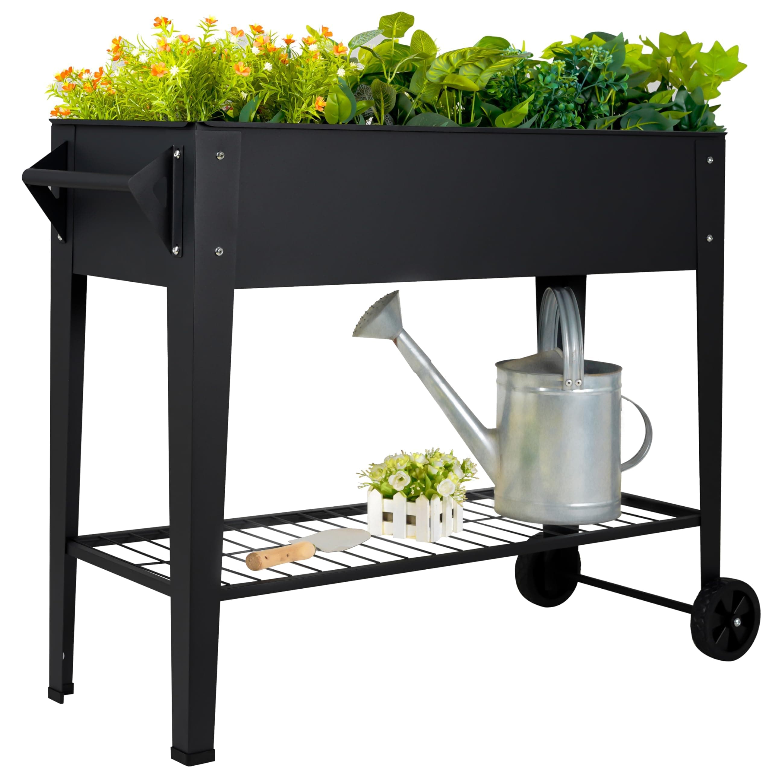Elevate 32" Tall Raised Garden Bed Outdoor with Wheels & Shelf for Mobility, 400LBS Capacity, Anti-Rust Steel Planter Box for Vegetables/Herbs, Patio-Balcony-Backyard