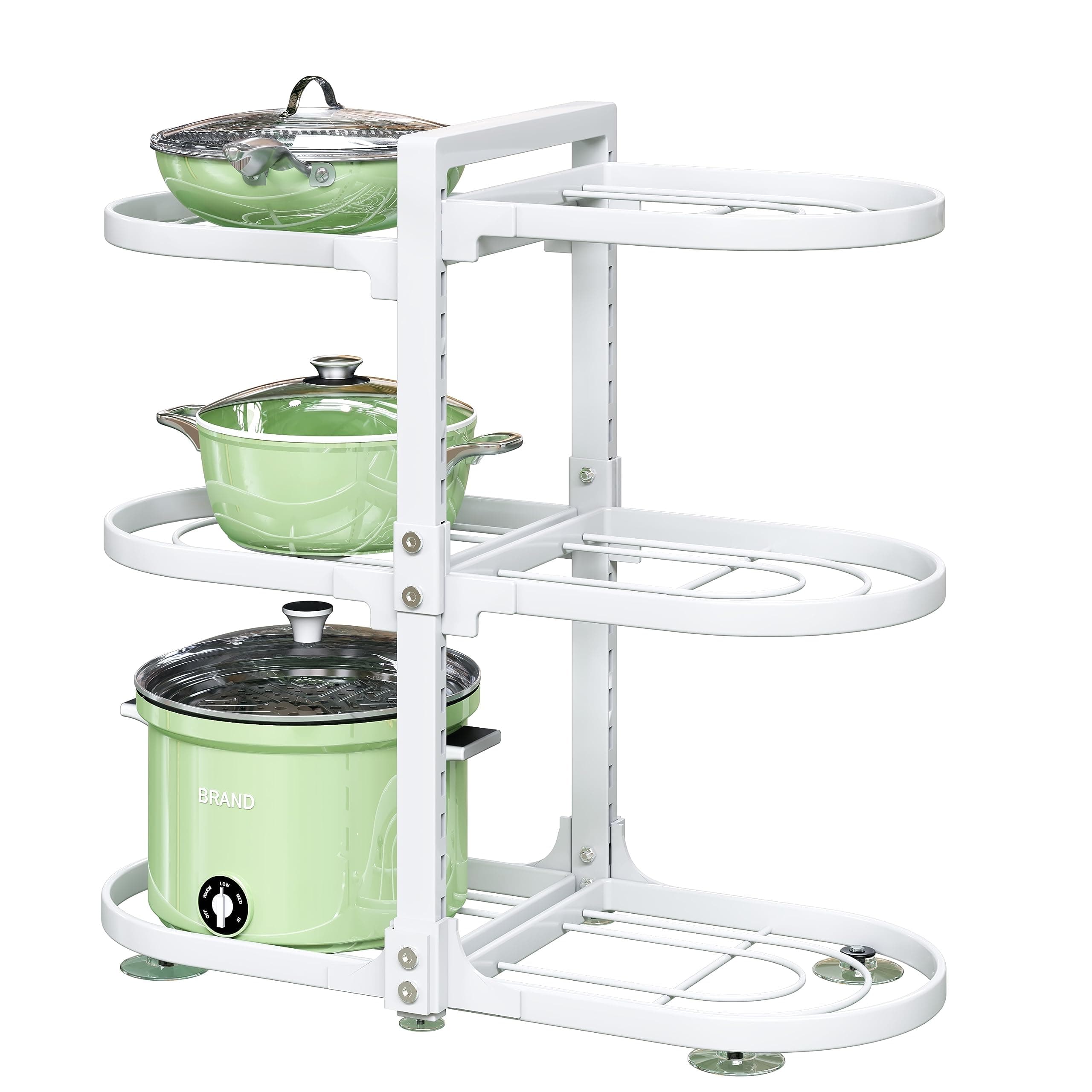 PXRACK Pots and Pans Organizer for Cabinet, 6 Tier Adjustable Pan Organizer Rack for Under Cabinet, Pot Organizer for Kitchen Organization & Storage, for Heavy Cookware, Shallow Pots, Ceramic Pots