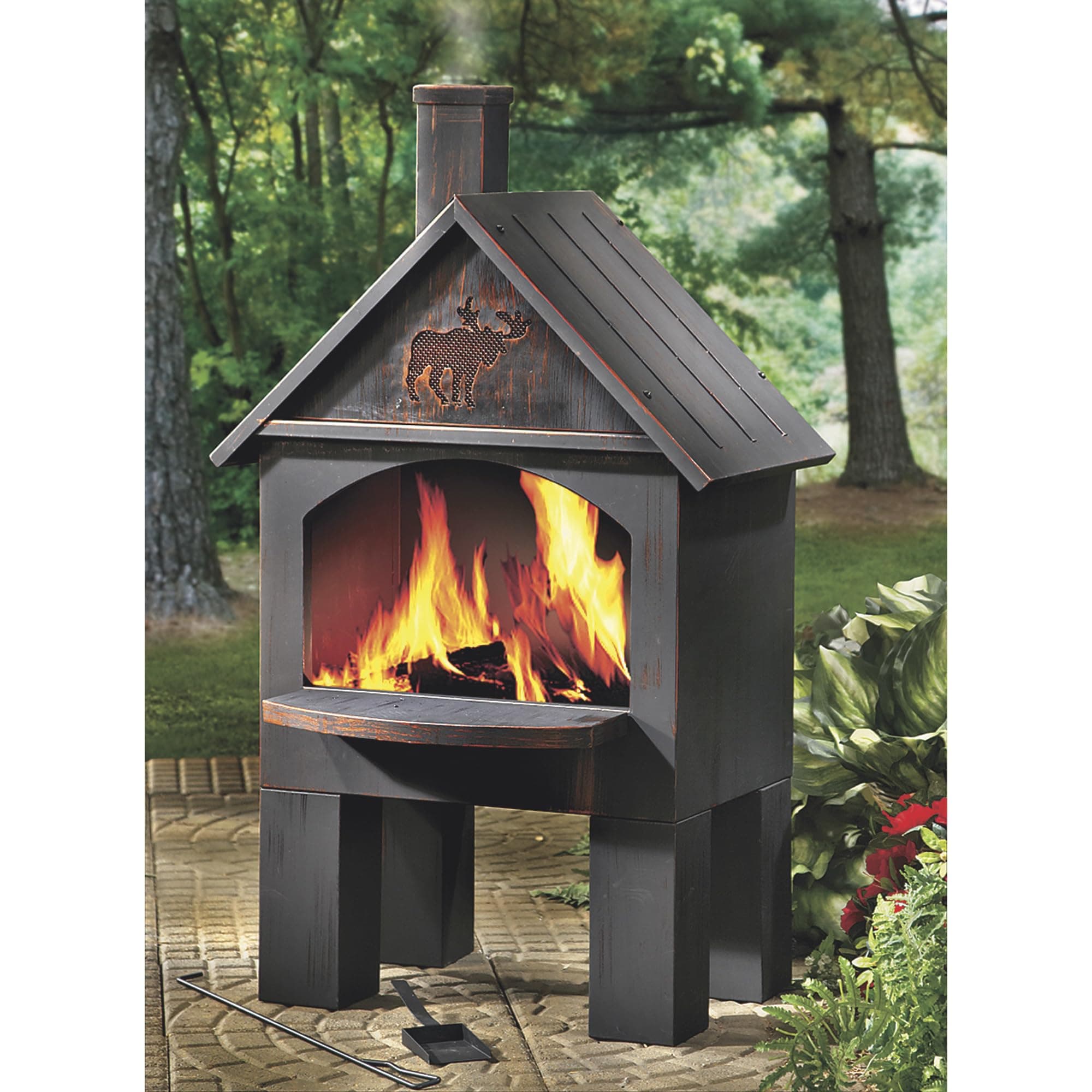 Cabin-Style Outdoor Cooking Steel Chiminea -20in.W x 25in.D x 43in.H