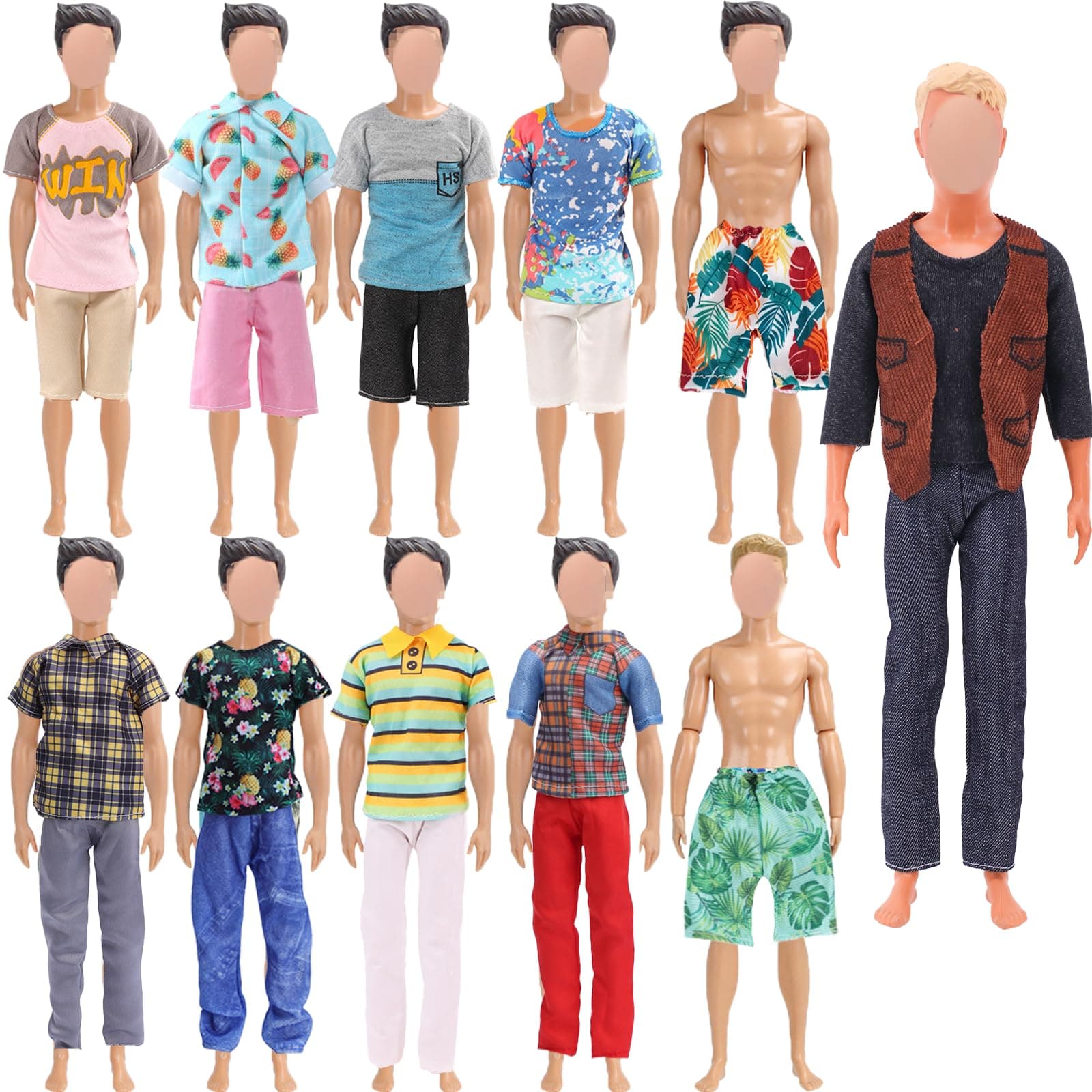 18 PCS Doll Clothes for Ken Doll Including Handmade 6 Tops 6 Pants Casual Wear 2 Beach Pants 4 Pair of Shoes for 11.5 Inch Boy Doll Outfits for Boyfriend Doll