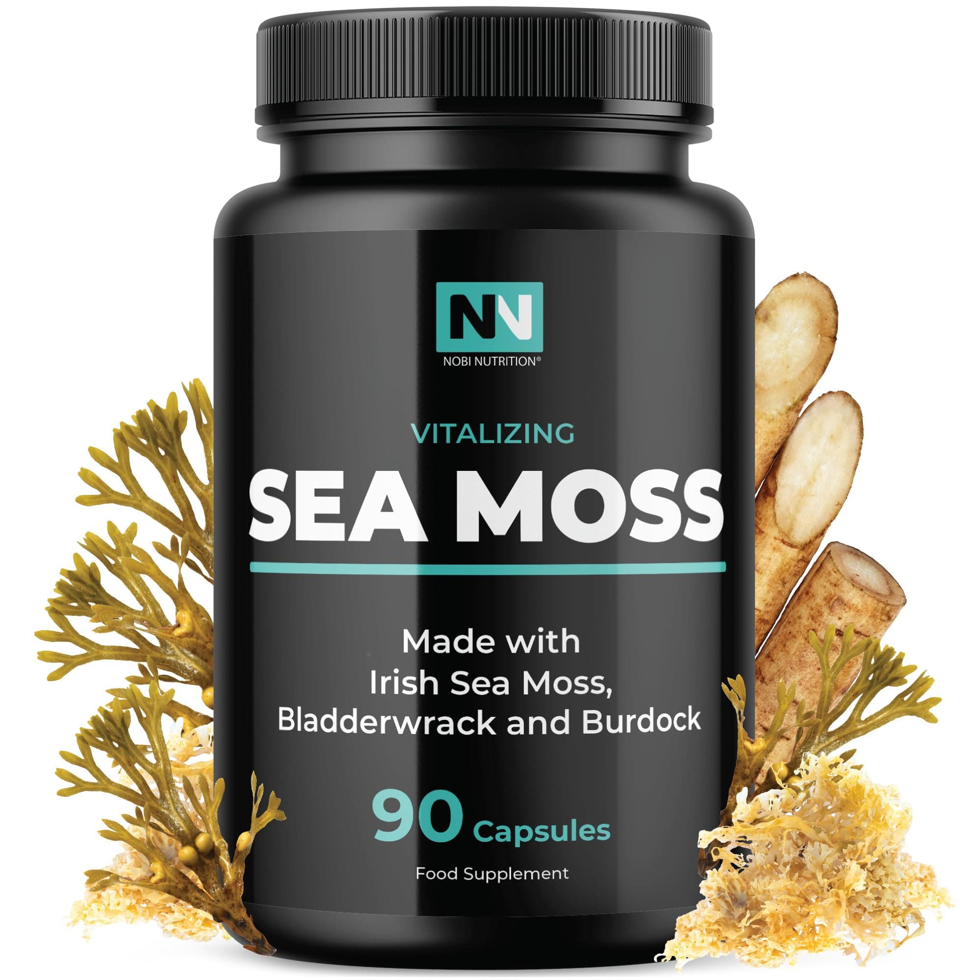 Irish Sea Moss Capsules | with Irish Moss | 1300mg Complex | 300mg Burdock Root & 500mg Bladderwrack Powder | Provides Iodine for Thyroid & Immune Support | 90 Veggie Pills | 45-Day Supply|