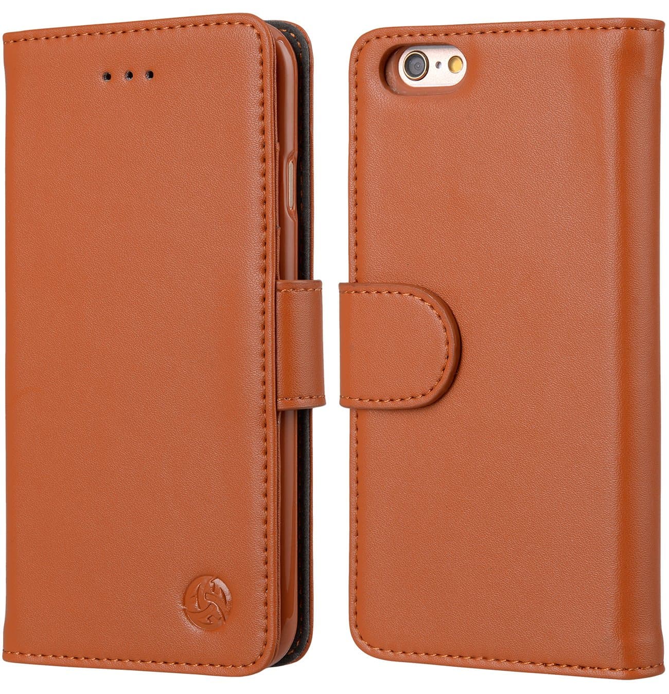 iPhone 6 Case, iPhone 6s Case, Genuine Leather Wallet Case [3 Cards Slots] [Protective Bumper] [Magnetic] [Brown] for iPhone 6 6s