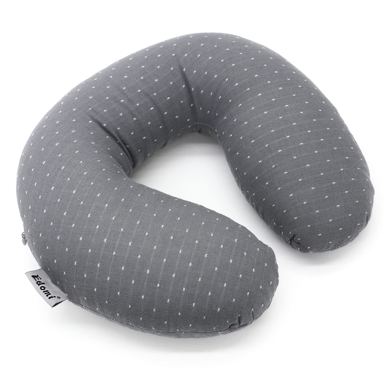 Buckwheat U-Shaped Neck Pillow Adjustable Buckwheat Hull Pillow with Pillowcase, Neck Support and Shoulder Relax Cervical Pillow (12x12 inch, Grey)