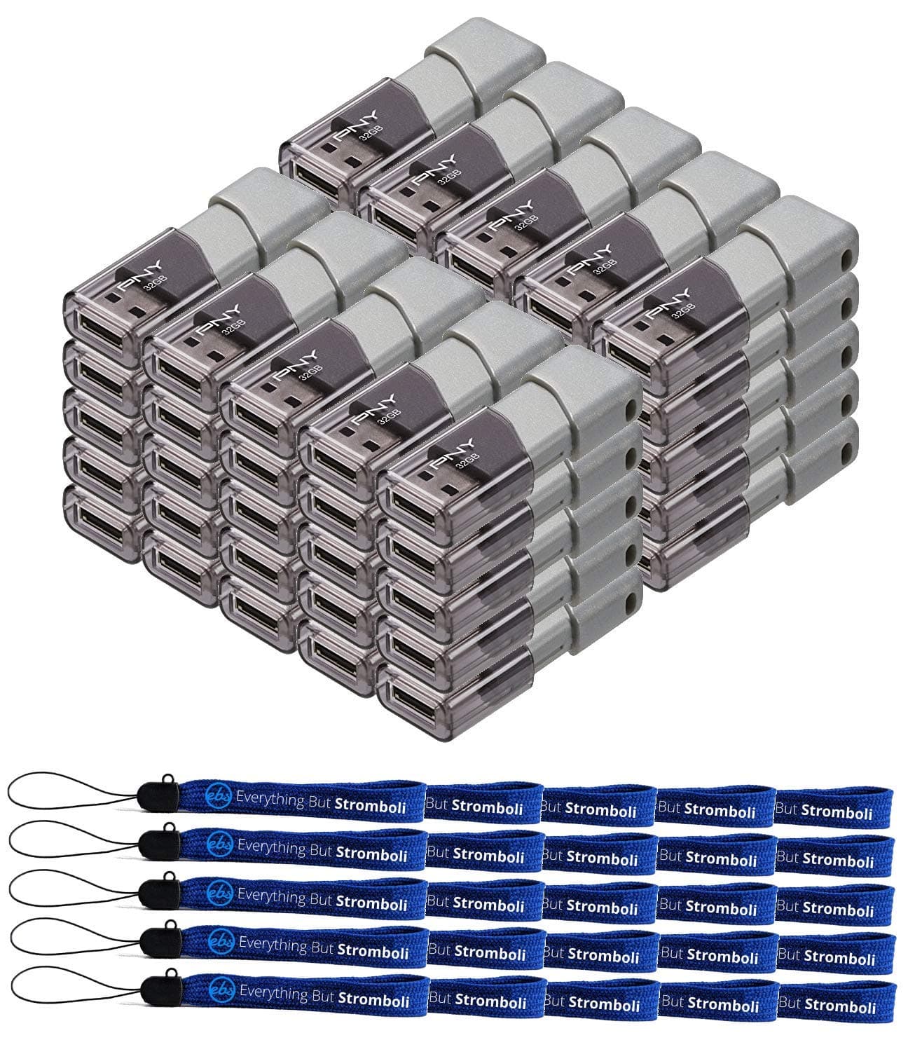 PNY 32GB USB 3.0 Flash Drive Turbo Attache 3 (50 Pack Bulk Bundle) Thumb Drives Plus (25) Everything But Stromboli (TM) Lanyard (P-FD32GTBOP-GE)