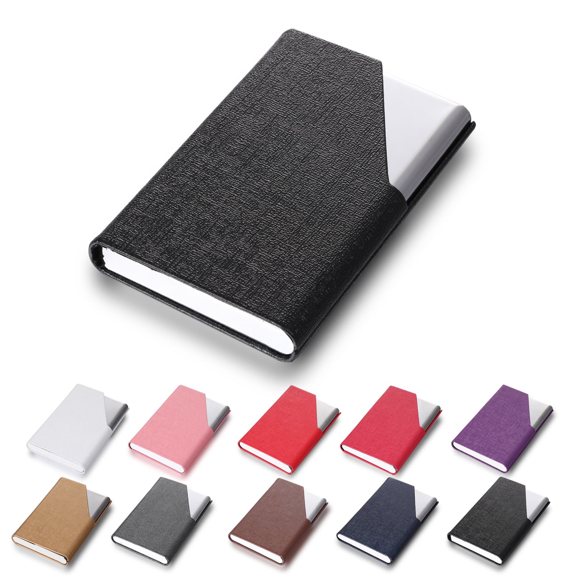 Efaithtek Professional Business Card Holder Business Name Card Holder Luxury PU Leather & Stainless Steel Multi Card Case - Keep Your Business Cards Clean (Black)