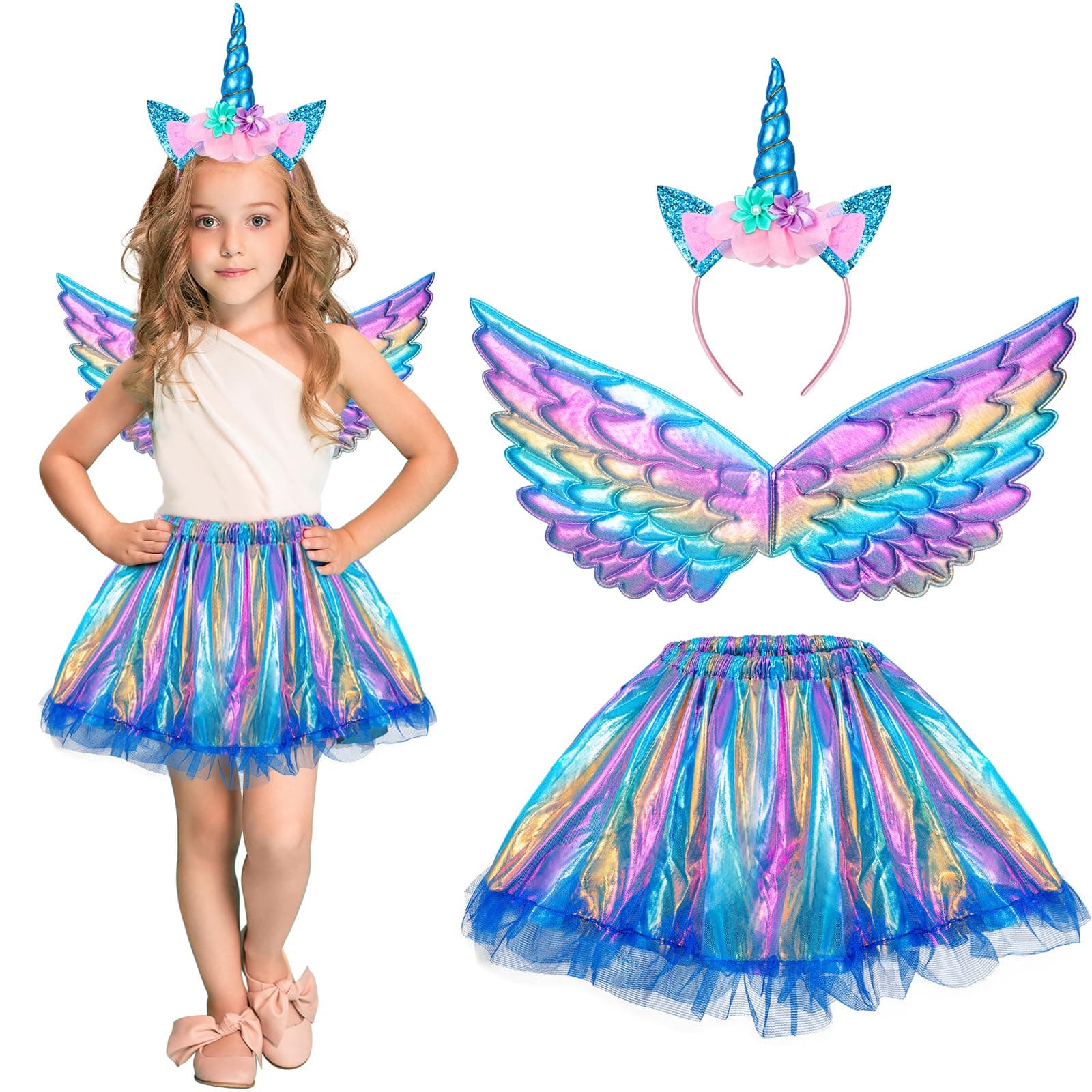 HifotUnicorn Costume Kids Tutu Skirt for Girls with Unicorn Wings Headband Unicorn Dress for Birthday Outfit Halloween