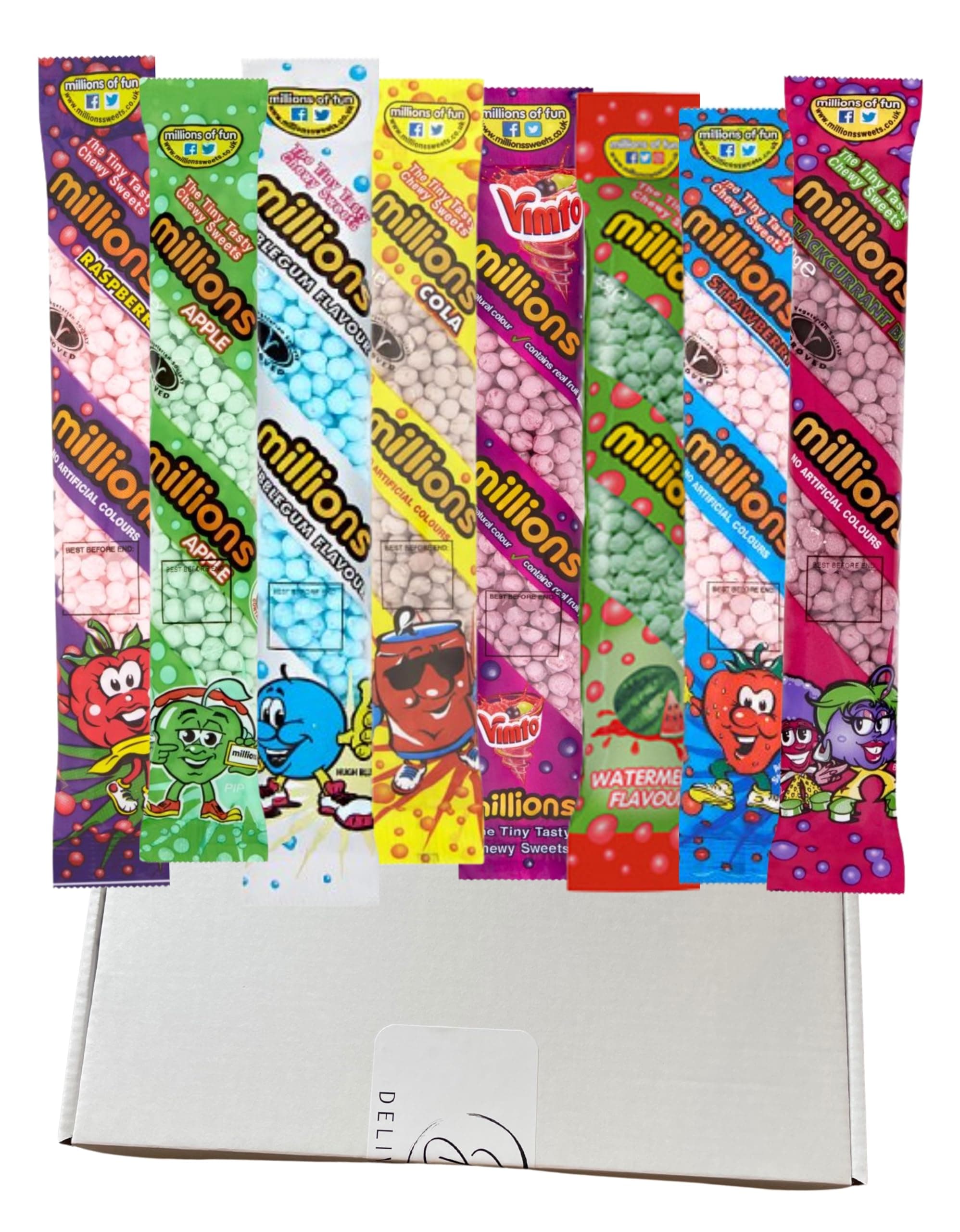 Mega Millions Sweets Selection - 8 Packs of Exciting Flavours - Includes Strawberry, Cola, Apple, Raspberry, Bubblegum, Blackcurrant + New Watermelon and Vimto Flavours - Exclusive To Rowevolve