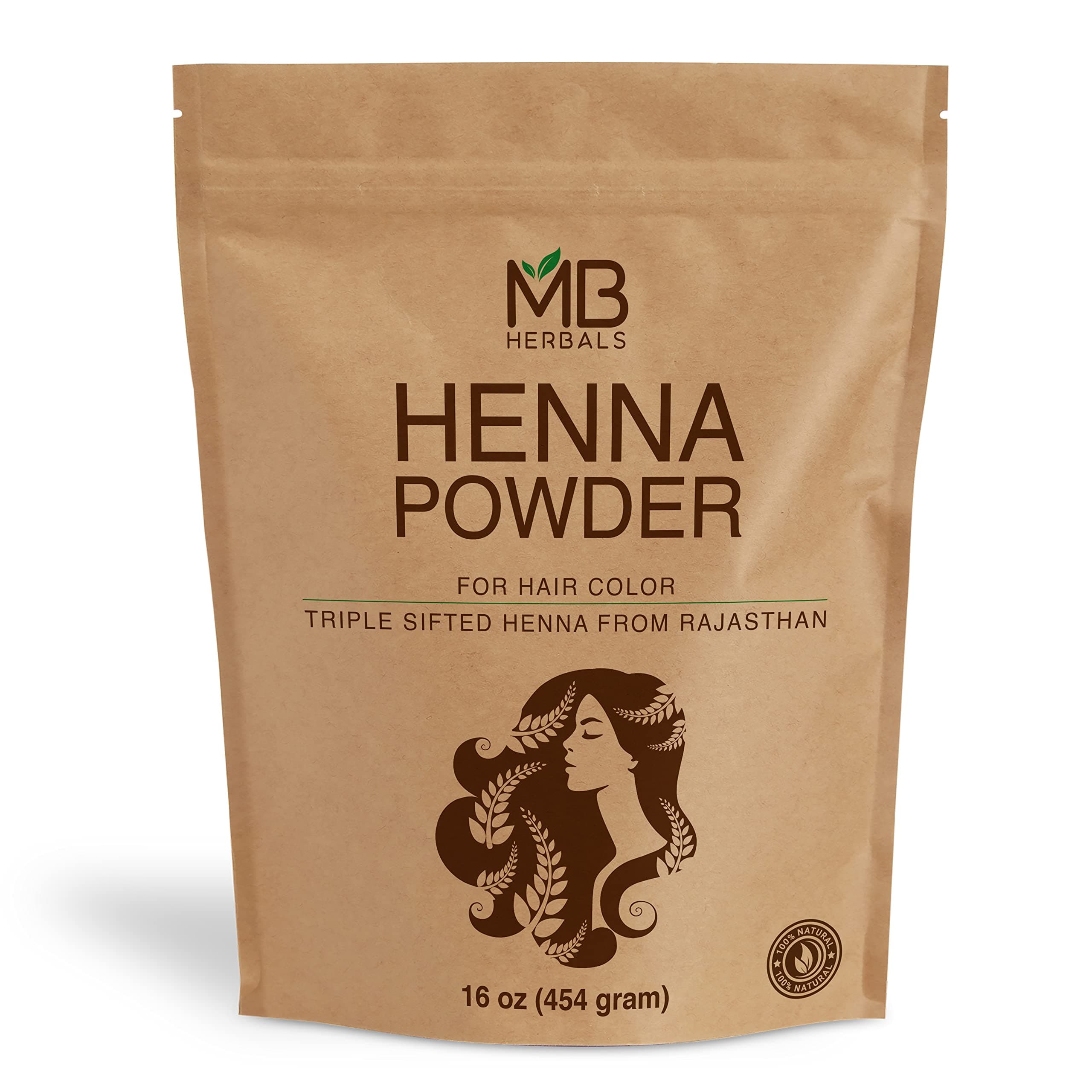 MB Herbals 100% Natural & Pure Henna Powder 454 Gram | 16 oz / 1.00 LB | For Natural Orange-Red Hair Color | Triple Sifted | Raw | Non-Radiated |100% Pure Rajasthan Henna from Marwar region