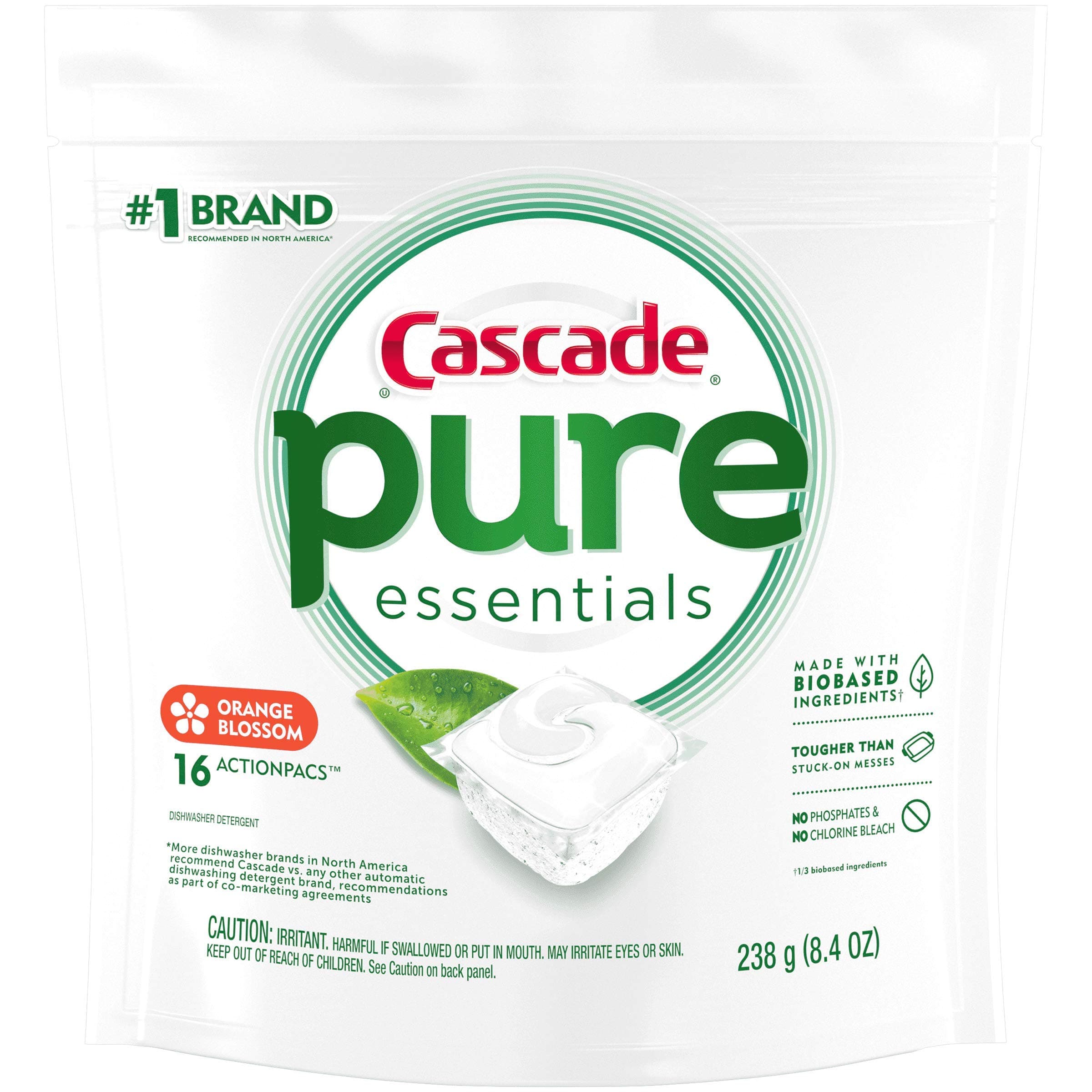 Cascade Orange Blossom Pure Essentials Dishwasher Detergent, 16 Actionpacs, 8.4 oz