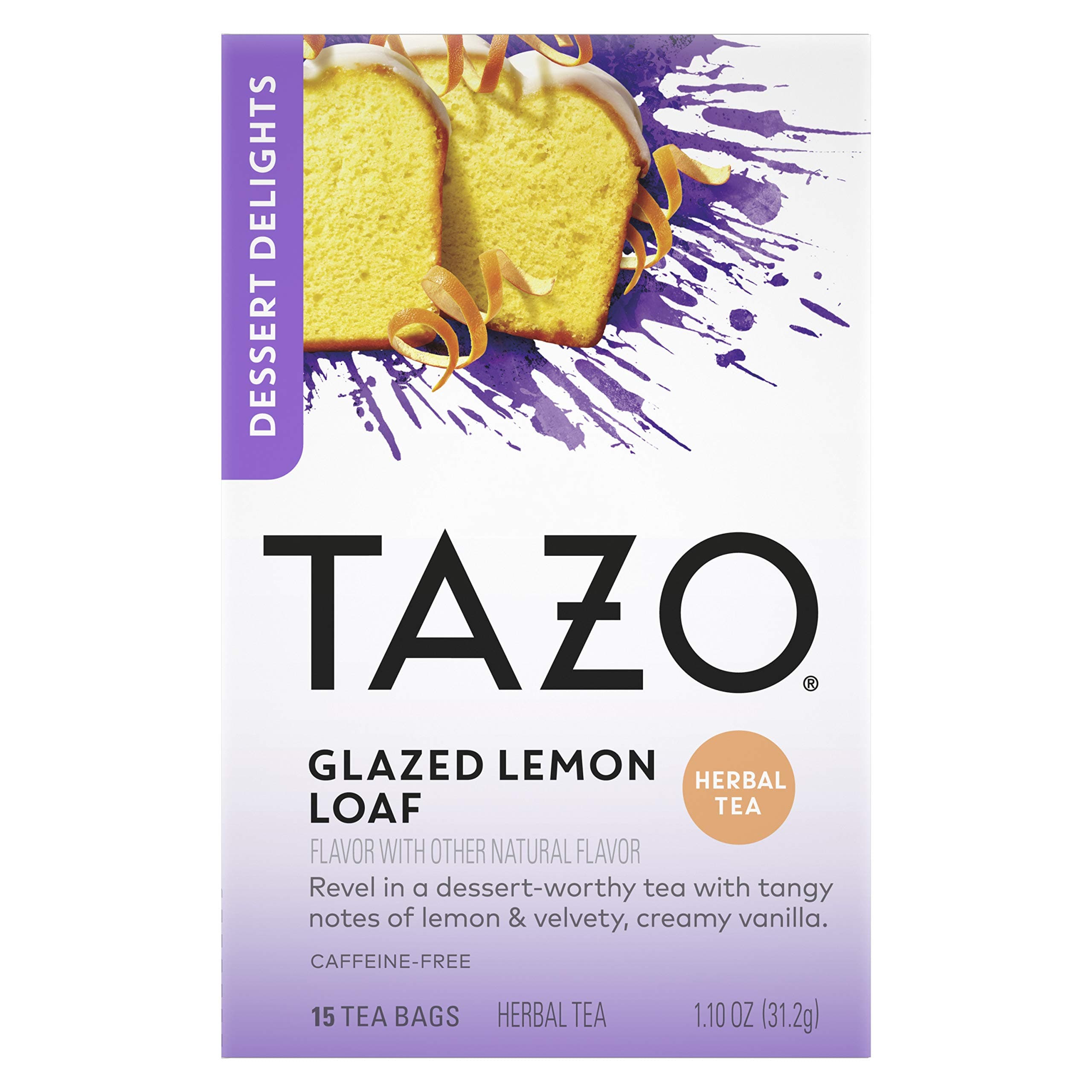 Glazed Lemon Loaf Dessert Delights Herbal Tea Bags, Caffeine Free, 15 Total Tea Bags